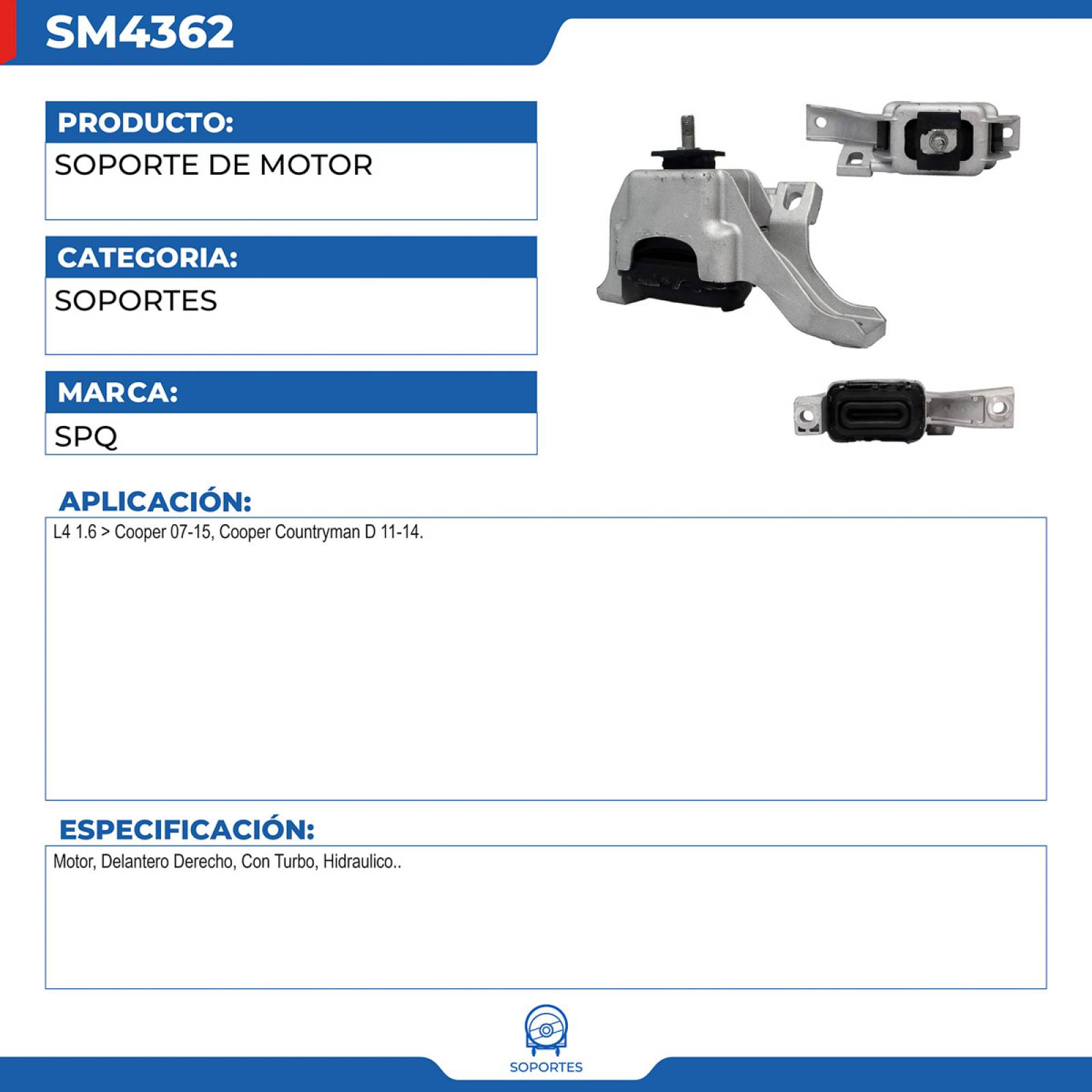 Soporte De Motor, SPQ; Para Mini Cooper 2007-2015 L4; 1.6