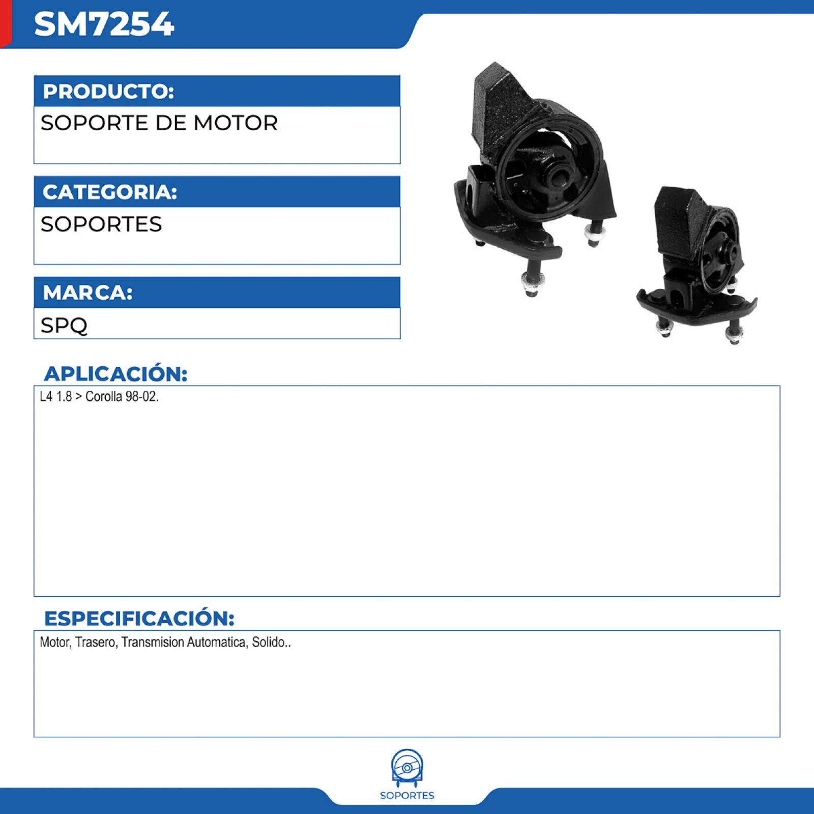 Soporte De Motor, SPQ; Para Toyota Corolla 1998-2002 L4; 1.8