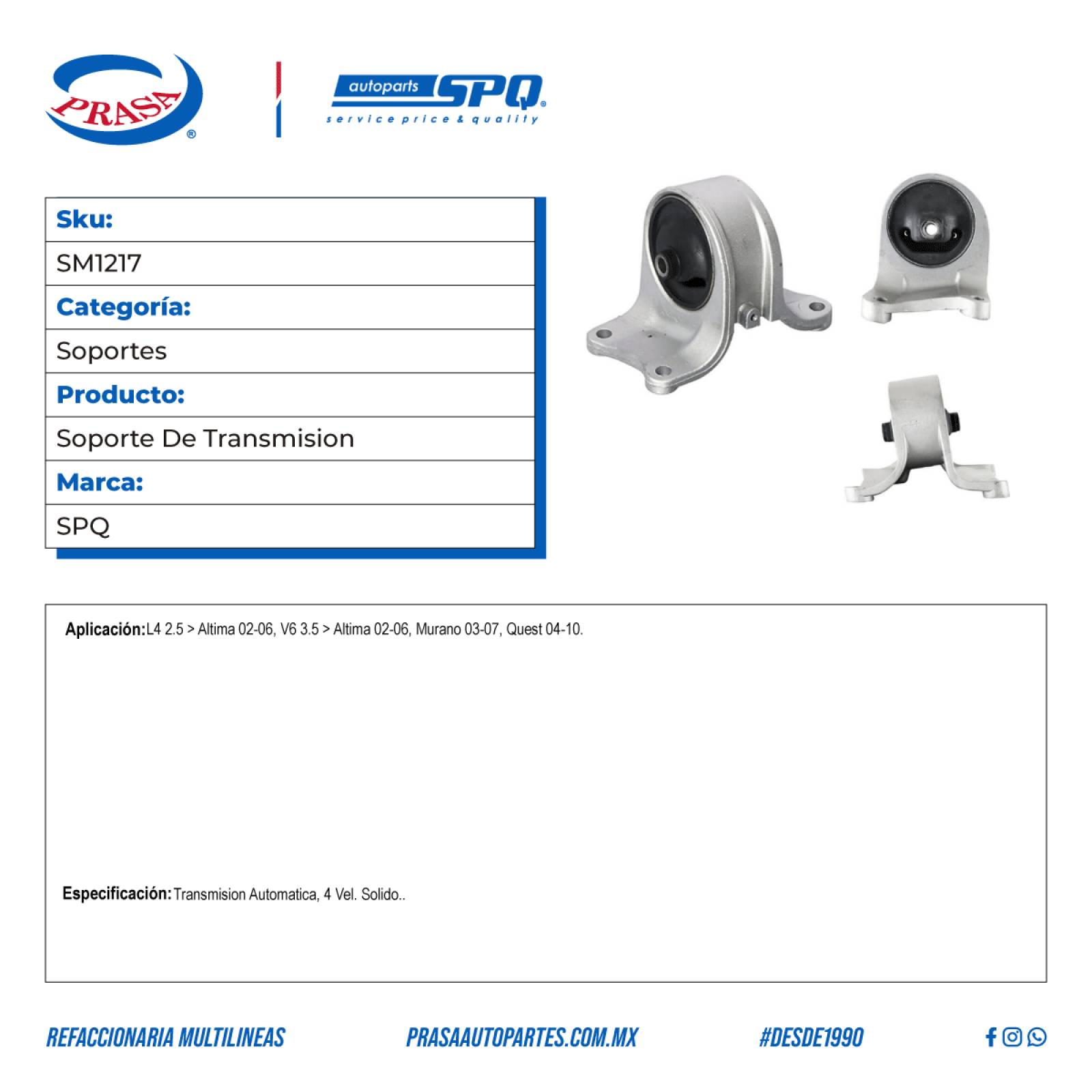 Soporte De Transmision, SPQ; Para Nissan Altima 2002-2006 L4; 2.5