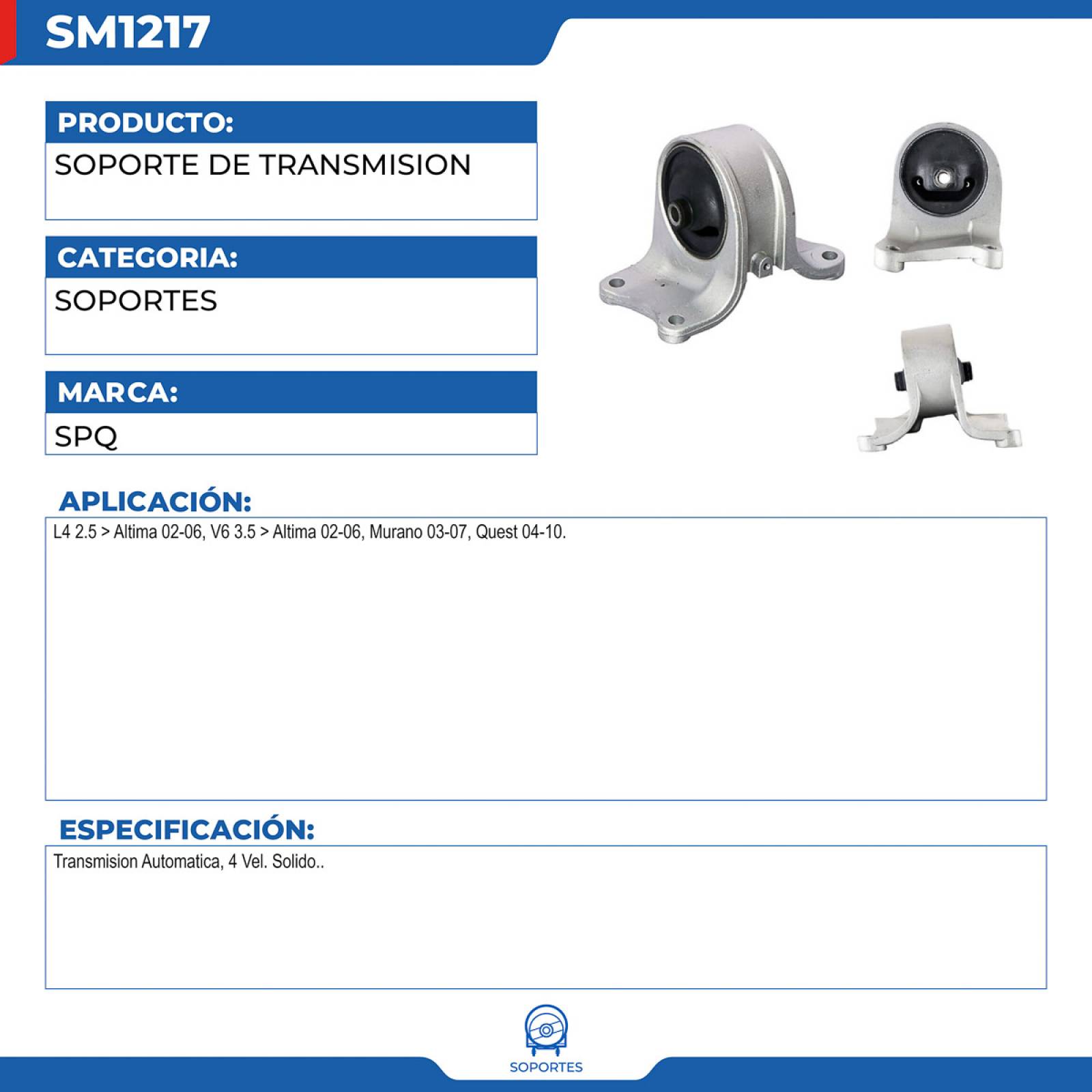 Soporte De Transmision, SPQ; Para Nissan Altima 2002-2006 L4; 2.5
