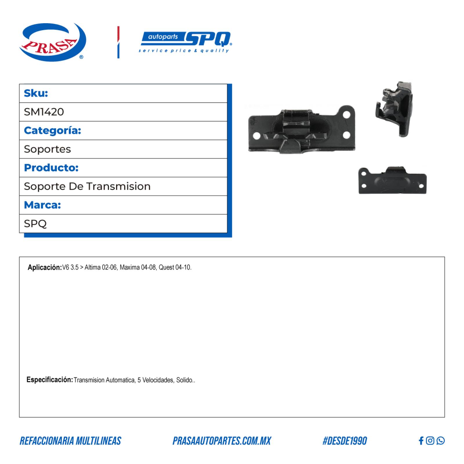 Soporte De Transmision, SPQ; Para Nissan Altima 2002-2006 V6; 3.5