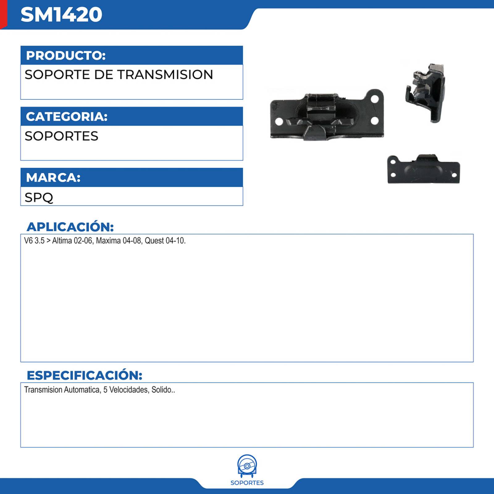 Soporte De Transmision, SPQ; Para Nissan Altima 2002-2006 V6; 3.5