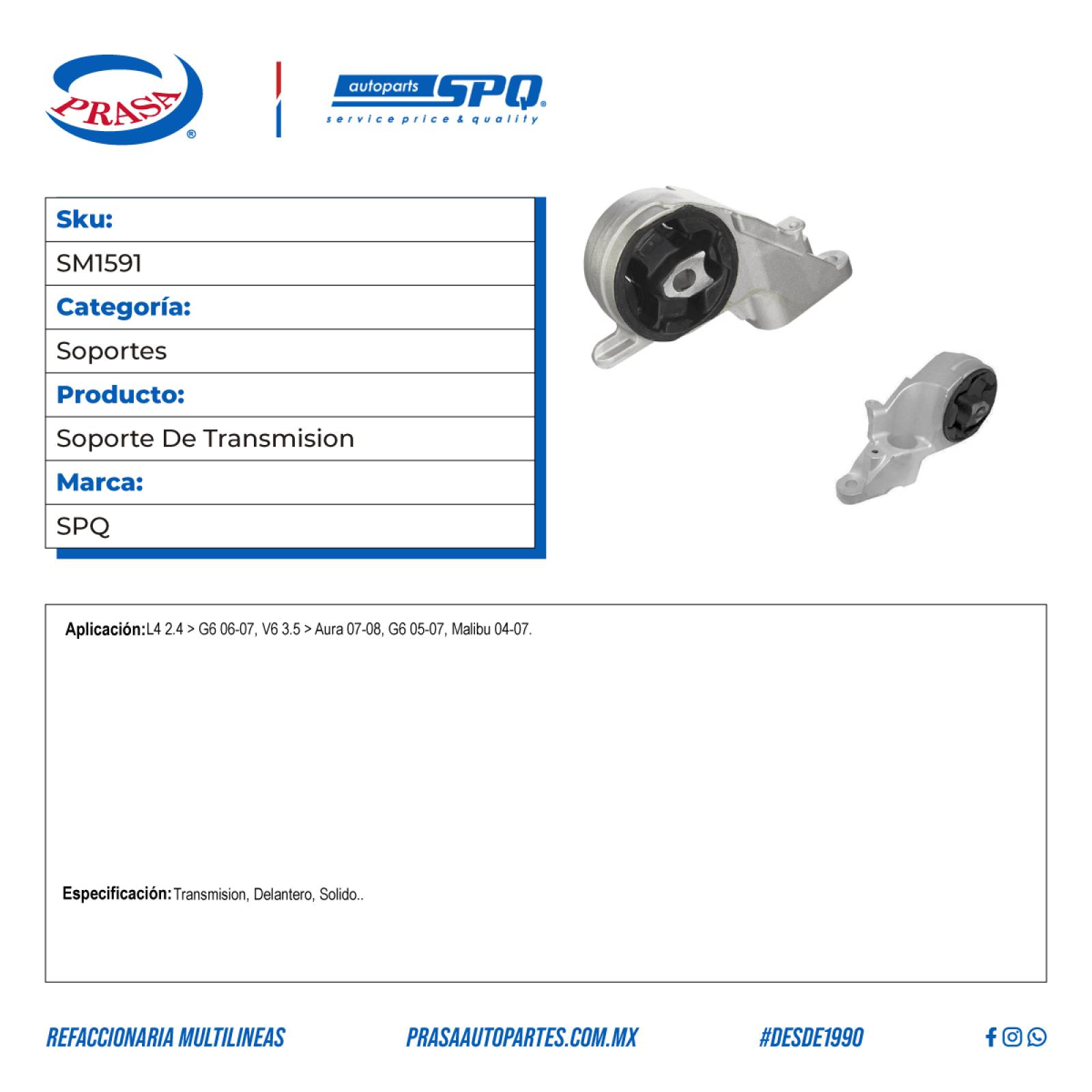 Soporte De Motor, SPQ; Para Chevrolet Malibu 2004-2007 V6; 3.5