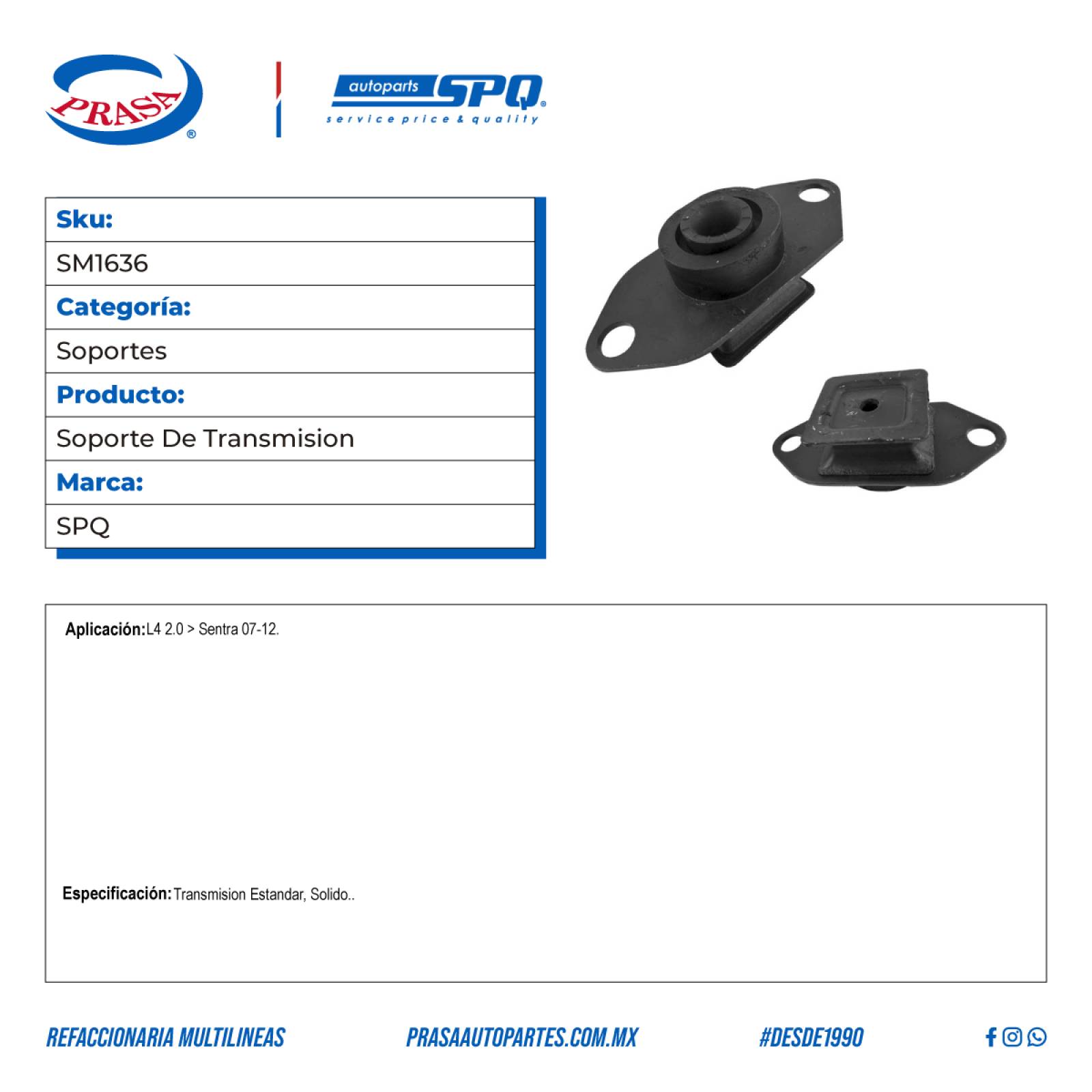 Soporte De Transmision, SPQ; Para Nissan Sentra 2007-2012 L4; 2