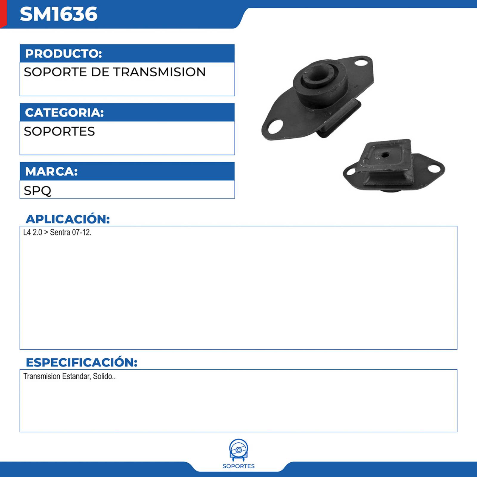 Soporte De Transmision, SPQ; Para Nissan Sentra 2007-2012 L4; 2