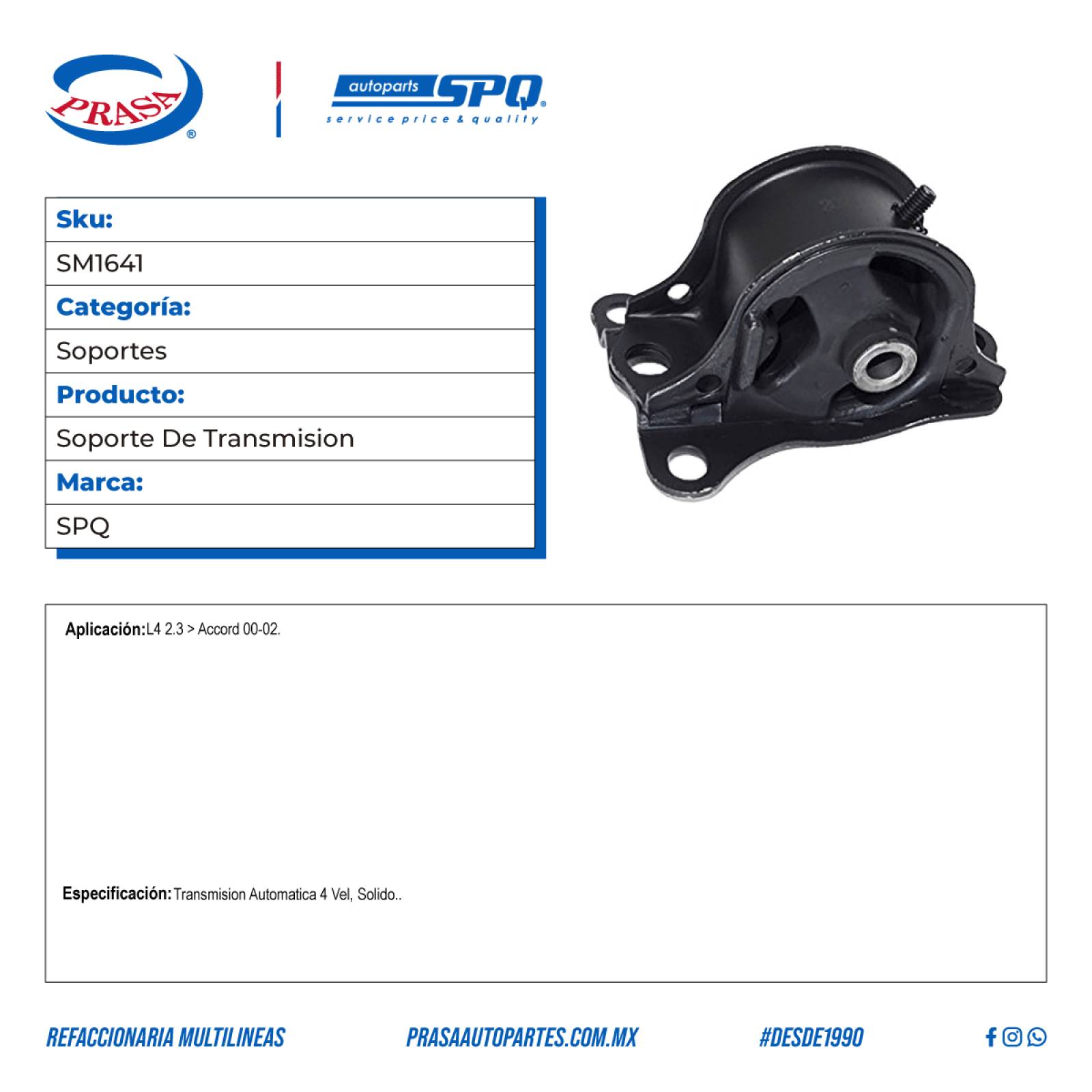 Soporte De Transmision, SPQ; Para Honda Accord 2000-2002 L4; 2.3