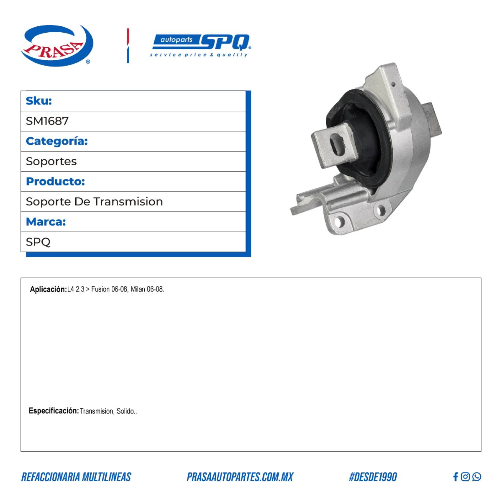 Soporte De Transmision, SPQ; Para Ford Fusion 2006-2008 L4; 2.3