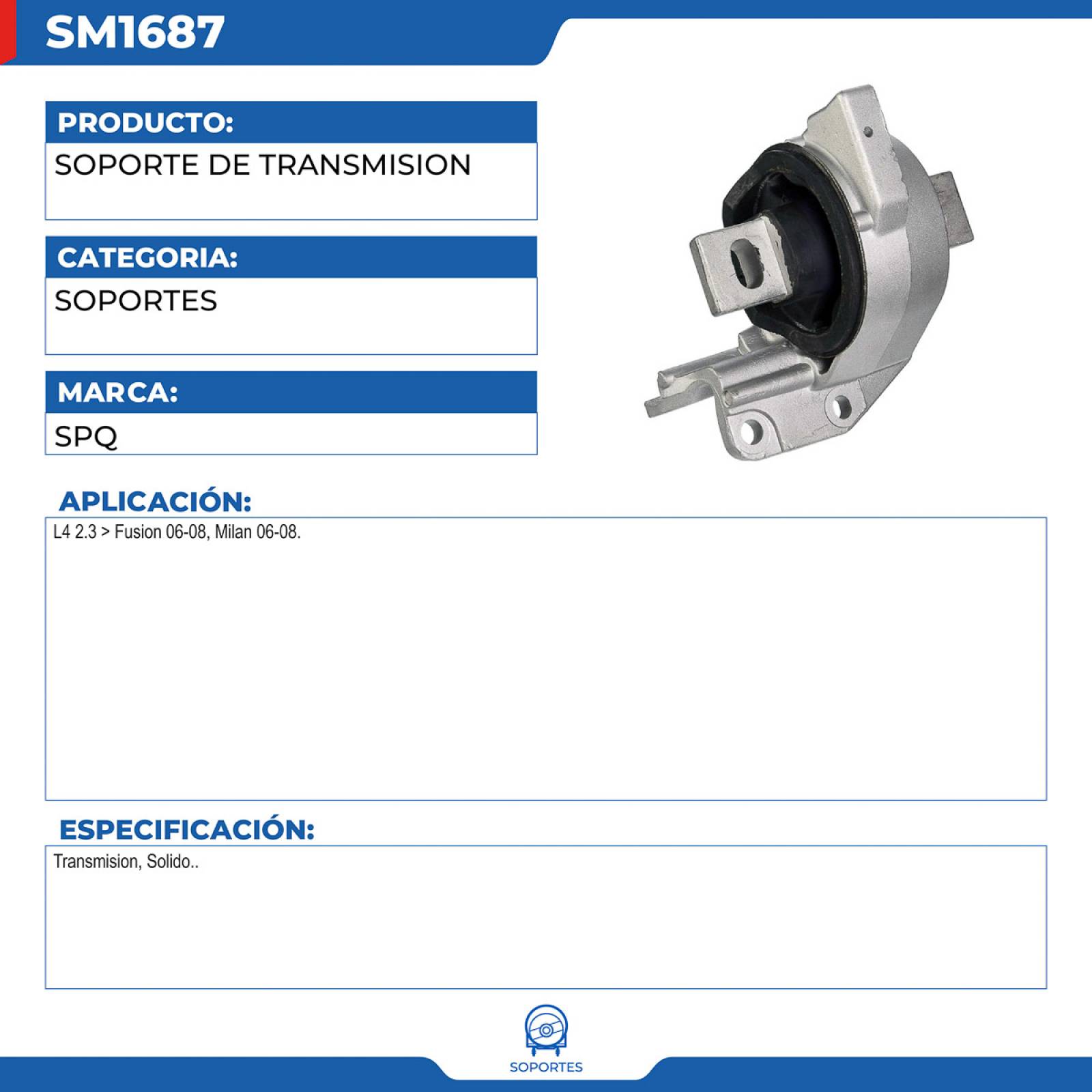 Soporte De Transmision, SPQ; Para Ford Fusion 2006-2008 L4; 2.3