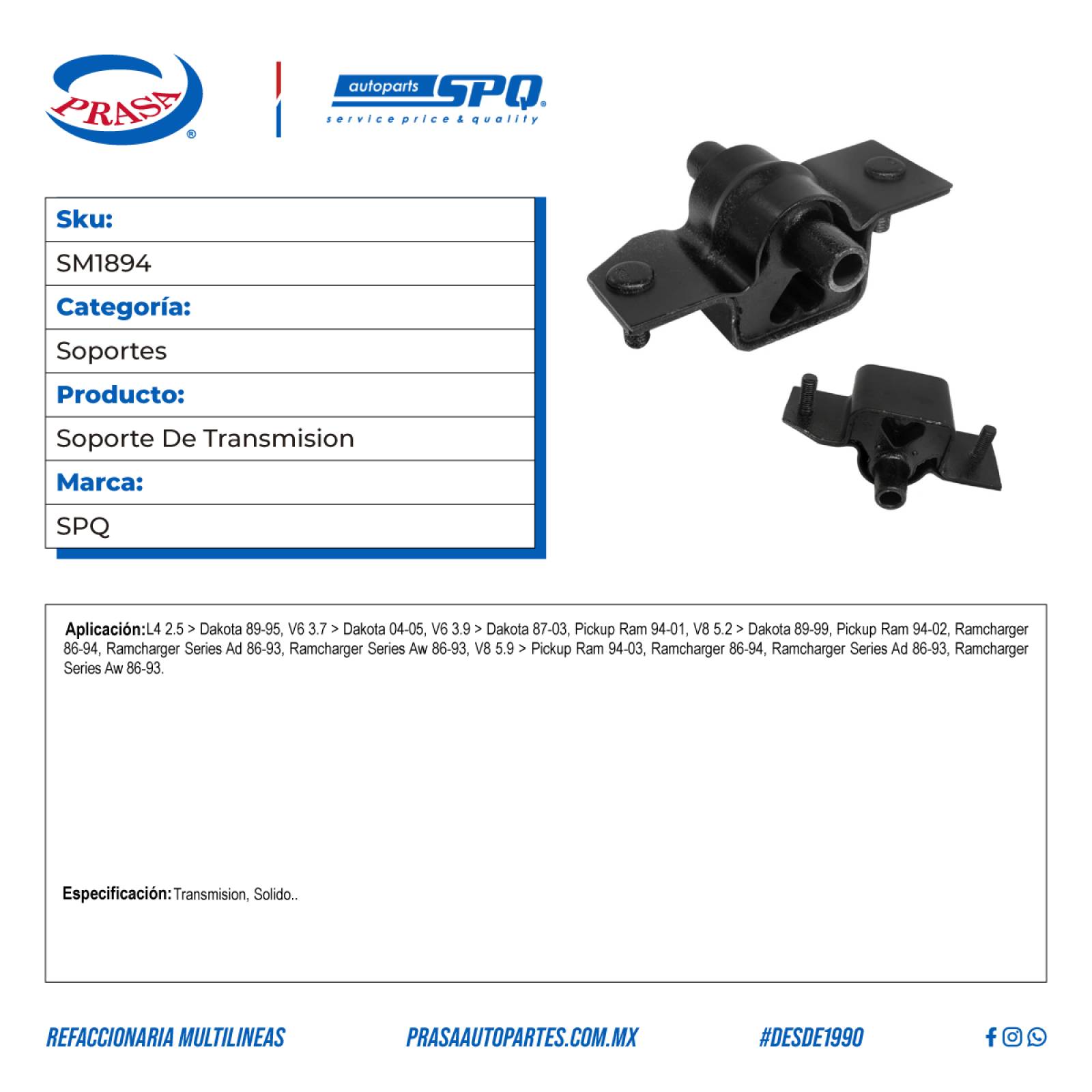 Soporte De Transmision, SPQ; Para Dodge Ad100 Ramcharger 1986-1989 V8; 5.2