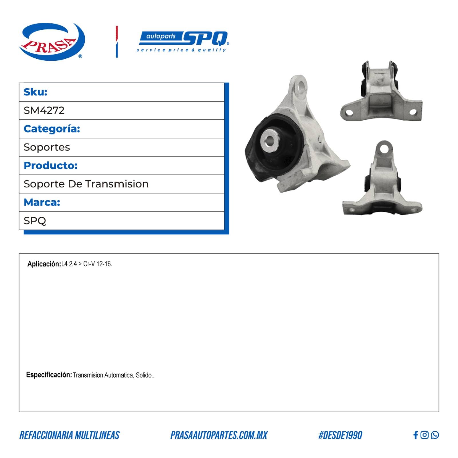 Soporte De Transmision, SPQ; Para Honda Cr-V 2012-2016 L4; 2.4