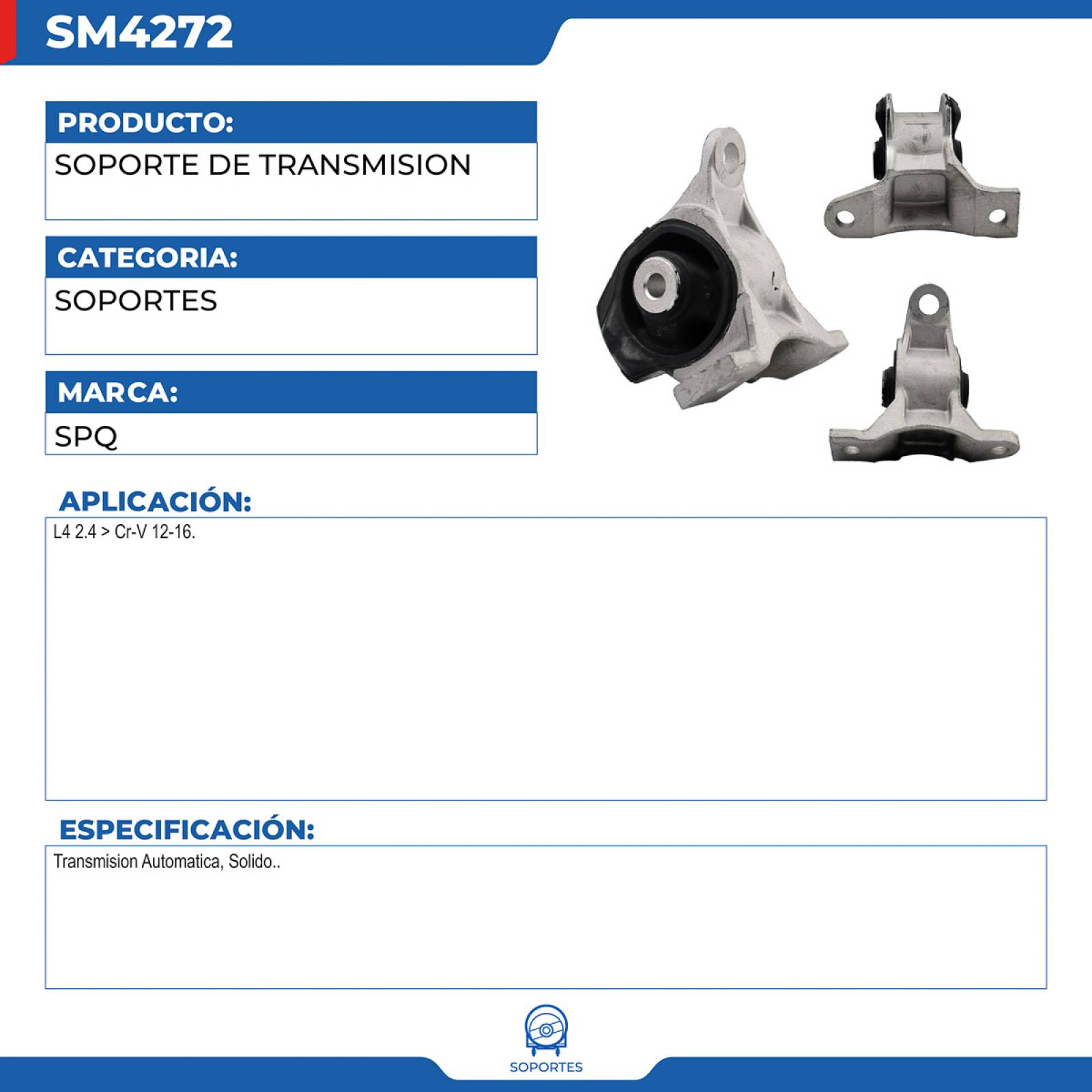 Soporte De Transmision, SPQ; Para Honda Cr-V 2012-2016 L4; 2.4