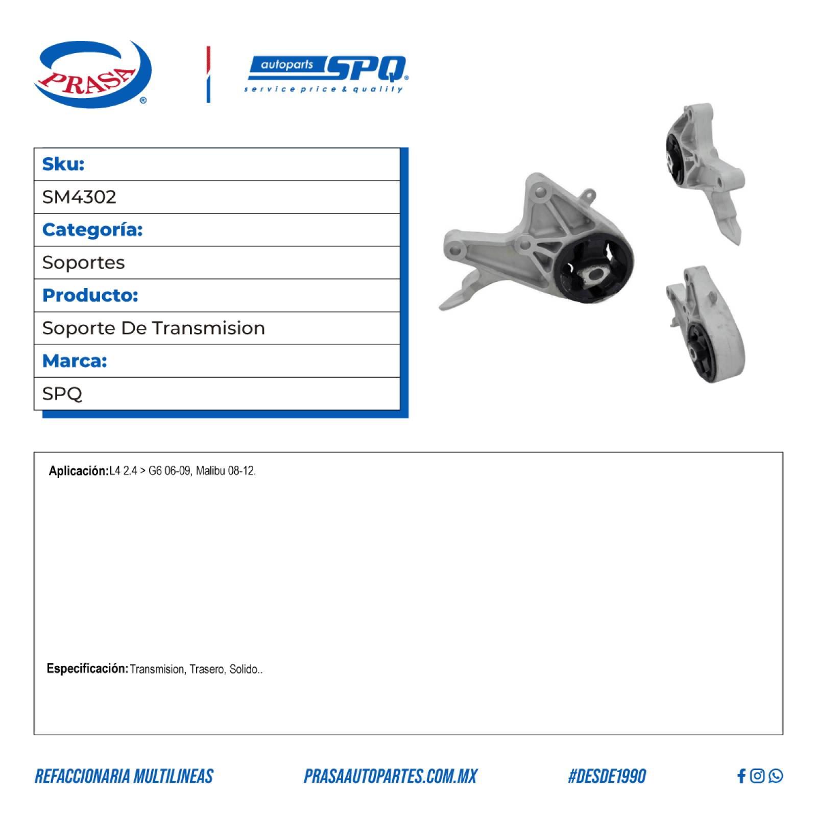 Soporte De Transmision, SPQ; Para Chevrolet Malibu 2008-2012 L4; 2.4