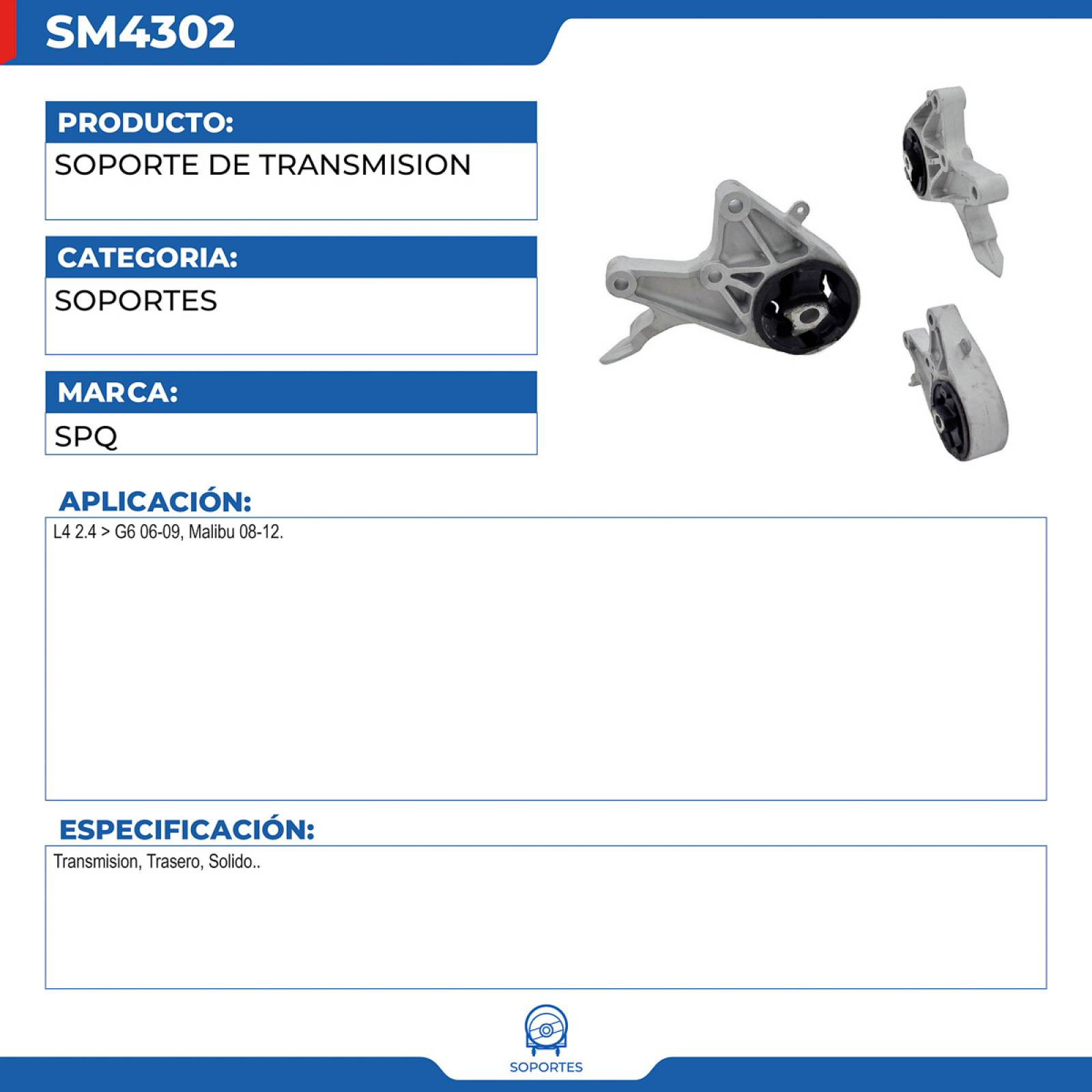 Soporte De Transmision, SPQ; Para Chevrolet Malibu 2008-2012 L4; 2.4