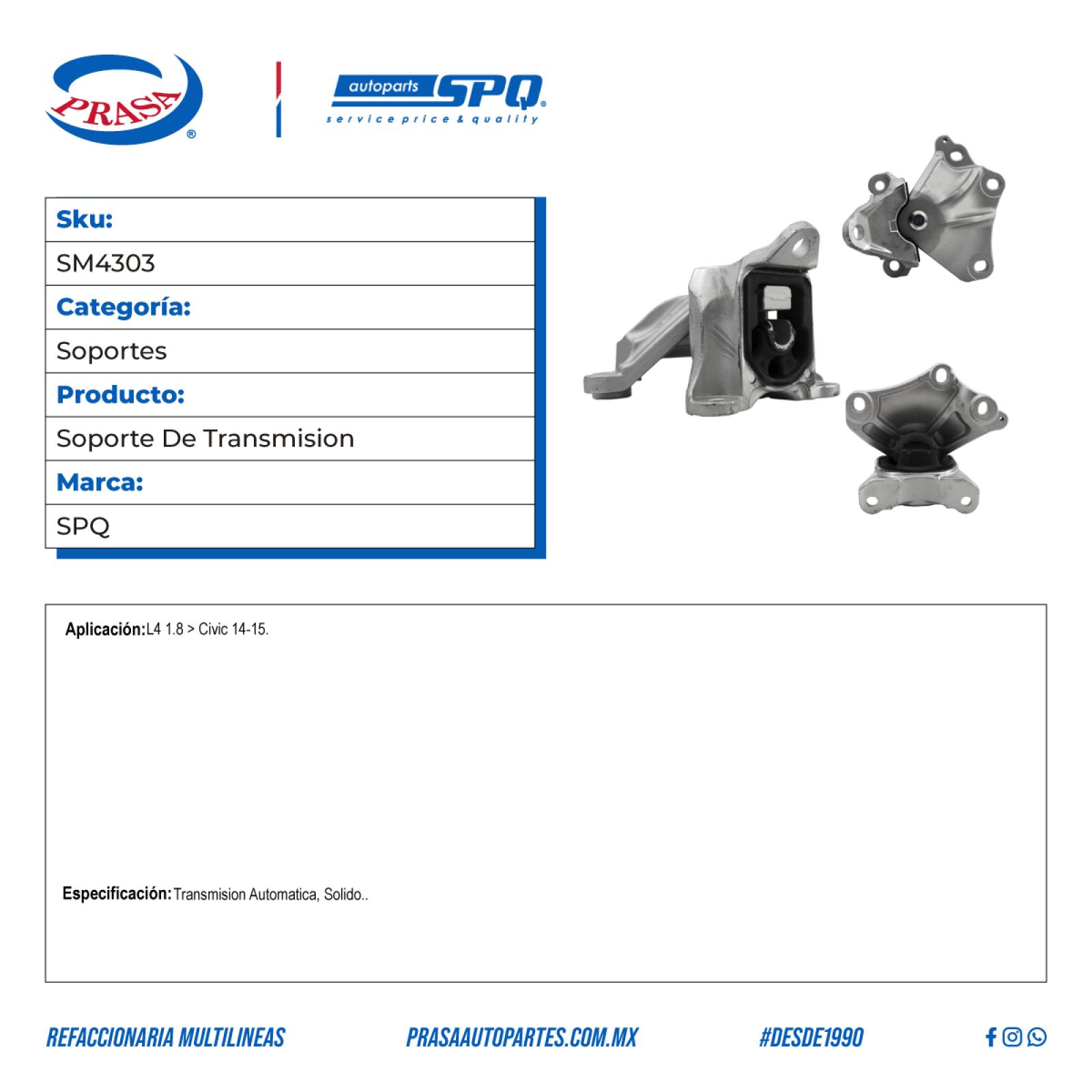 Soporte De Transmision, SPQ; Para Honda Civic 2014-2015 L4; 1.8