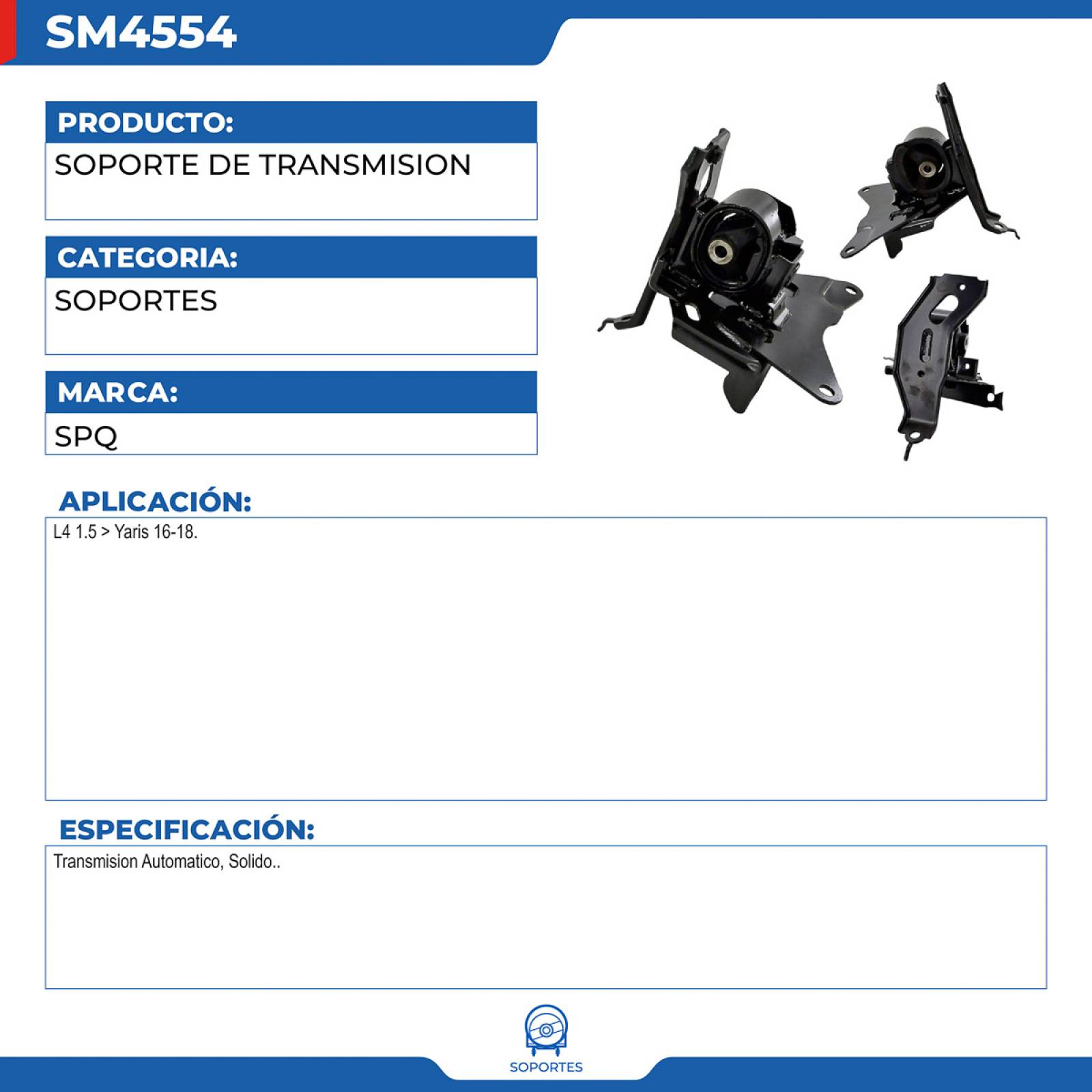 Soporte De Transmision, SPQ; Para Toyota Yaris 2016-2018 L4; 1.5
