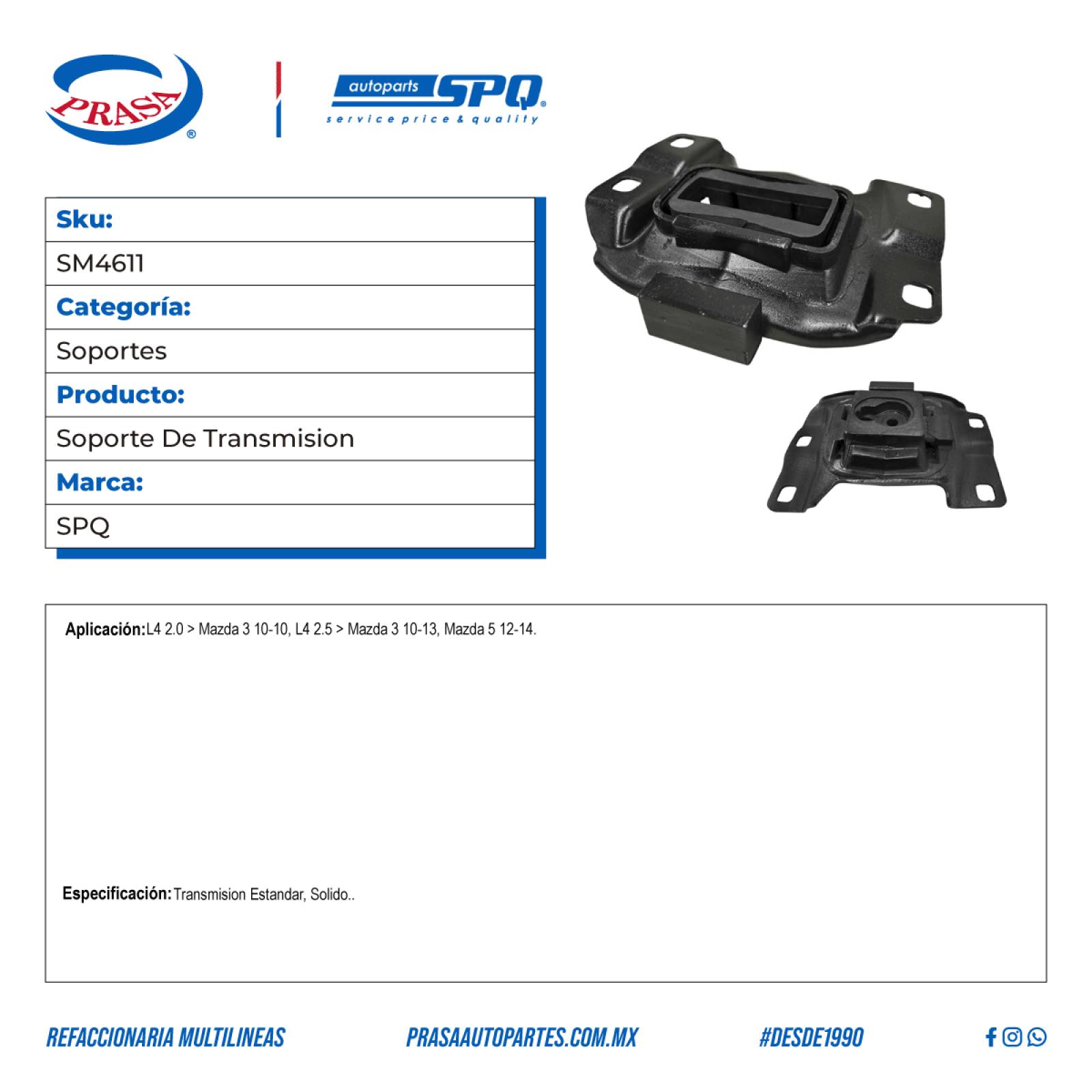 Soporte De Transmision, SPQ; Para Mazda Mazda 3 2010-2010 L4; 2