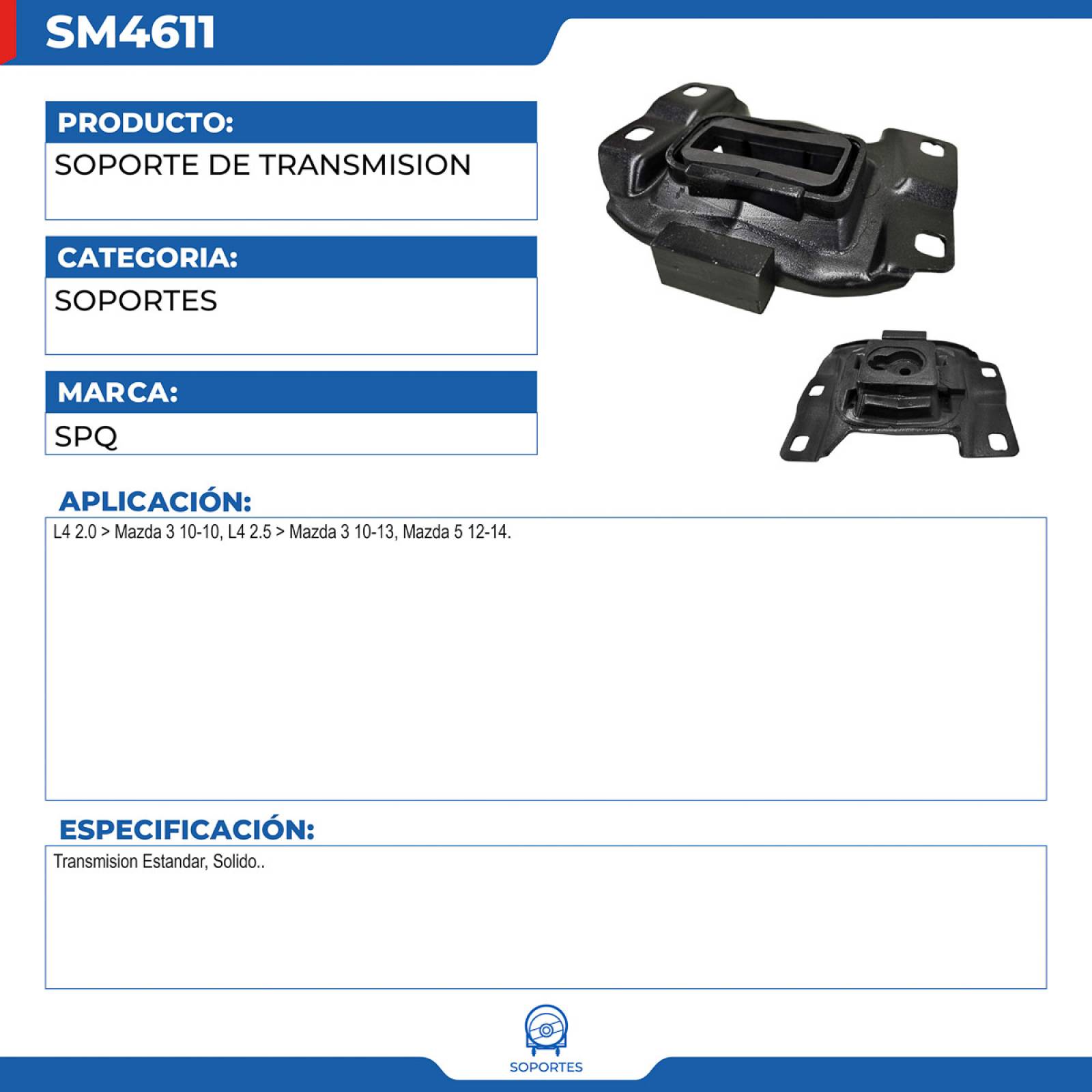 Soporte De Transmision, SPQ; Para Mazda Mazda 3 2010-2010 L4; 2
