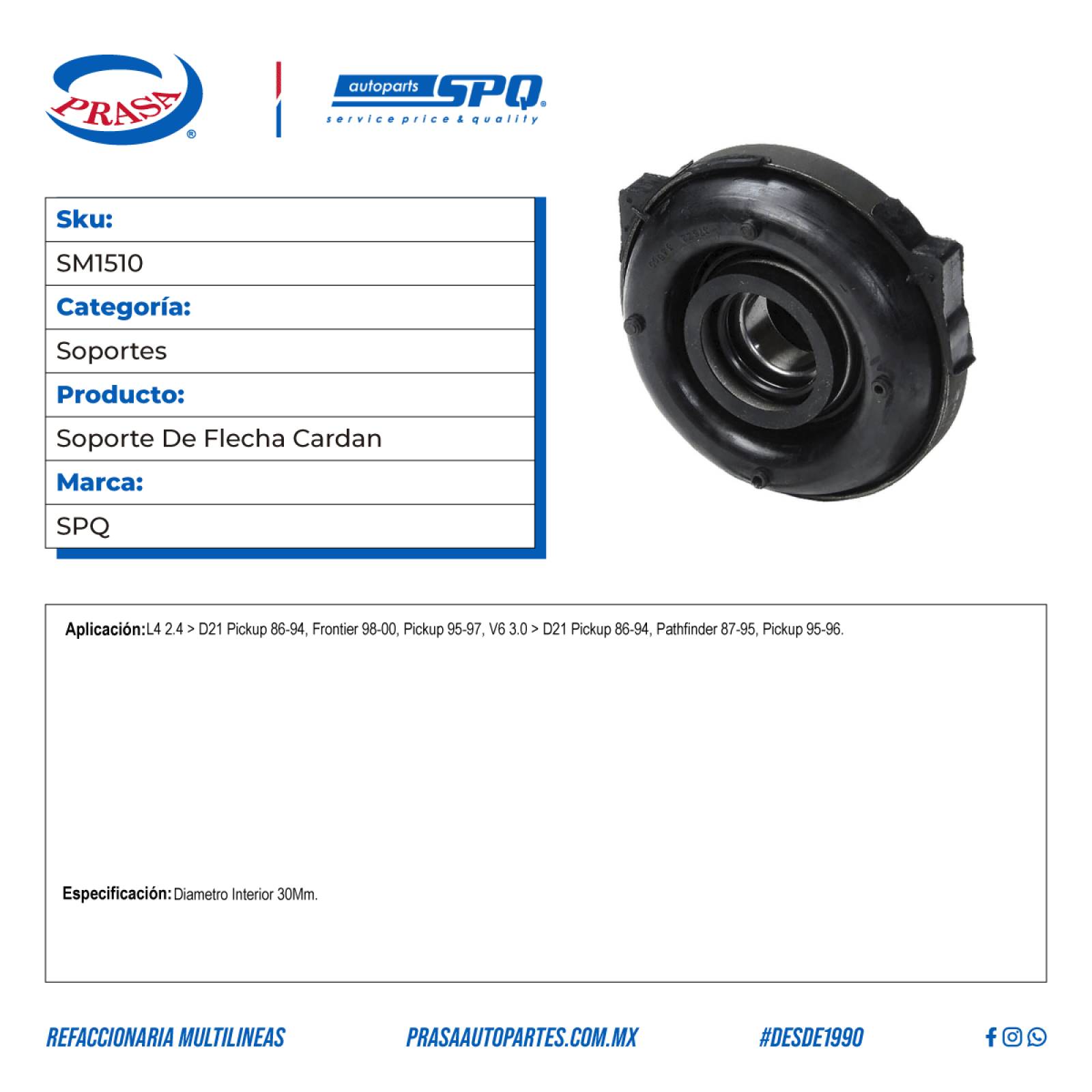 Soporte De Flecha Cardan, SPQ; Para Nissan D21 Pickup 1986-1994 L4; 2.4