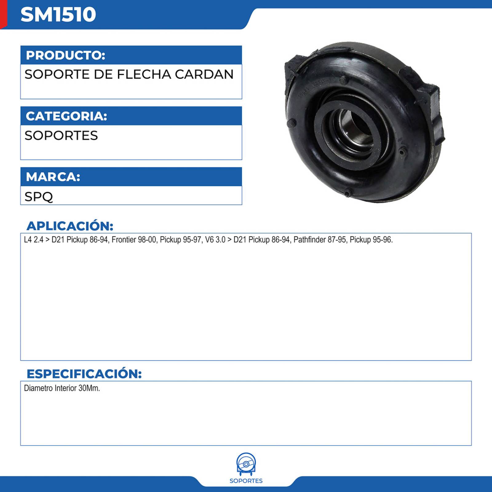 Soporte De Flecha Cardan, SPQ; Para Nissan D21 Pickup 1986-1994 L4; 2.4