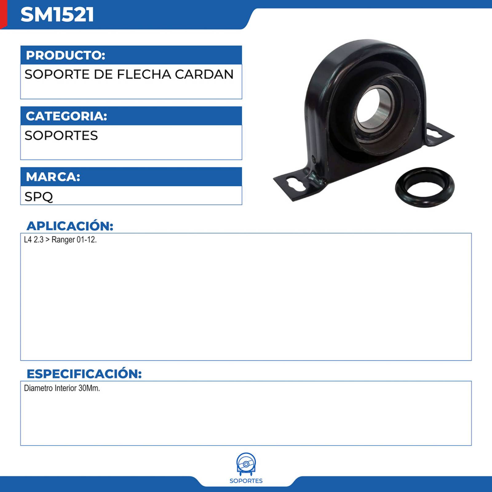 Soporte De Flecha Cardan, SPQ; Para Ford Ranger 2001-2012 L4; 2.3