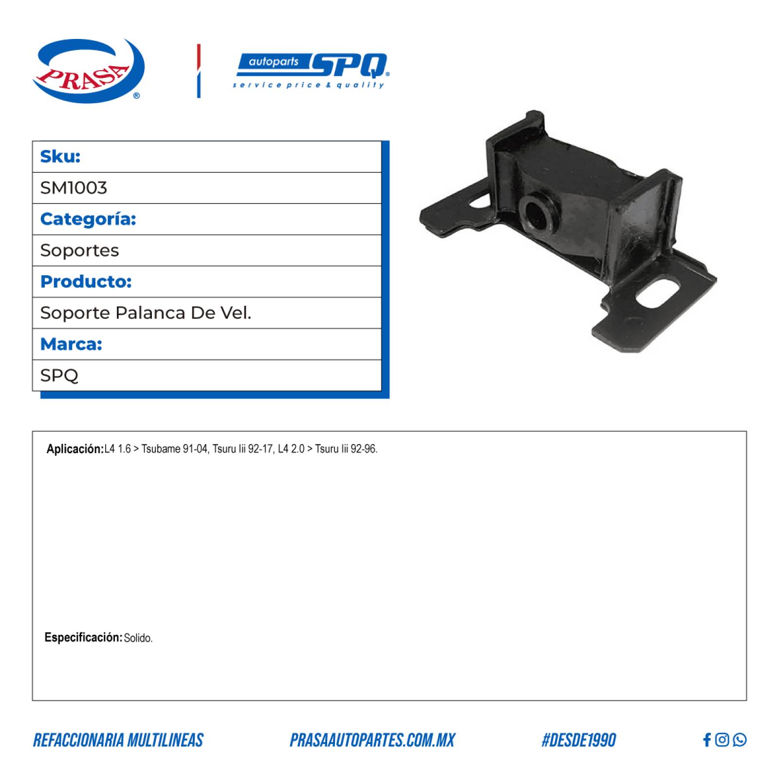 Soporte Palanca De Velocidades, SPQ; Para Nissan Tsubame 1991-2004 L4; 1.6