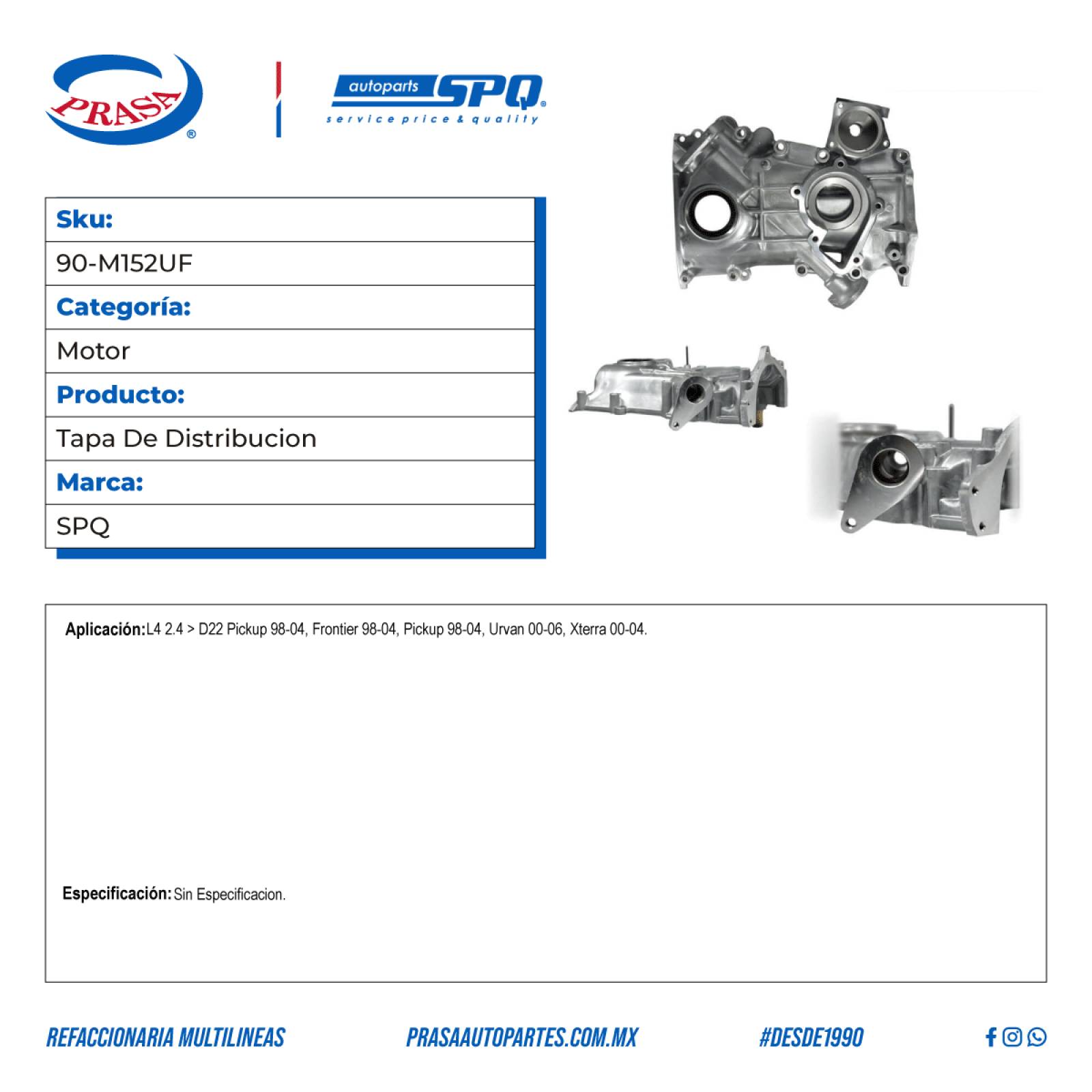 Tapa De Distribucion, SPQ; Para Nissan D22 Pickup 1998-2004 L4; 2.4
