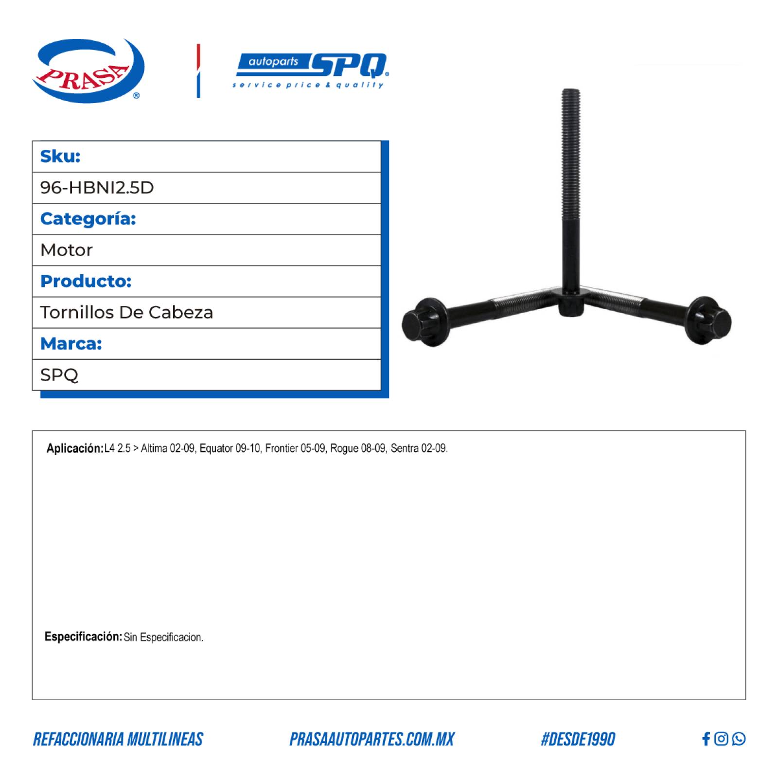 Tornillos De Cabeza, SPQ; Para Nissan Altima 2002-2009 L4; 2.5