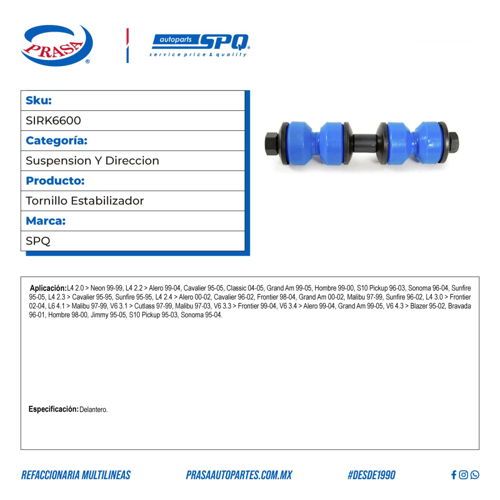 Tornillo Estabilizador, SPQ; Para Chevrolet Blazer 1995-2002 V6; 4.3