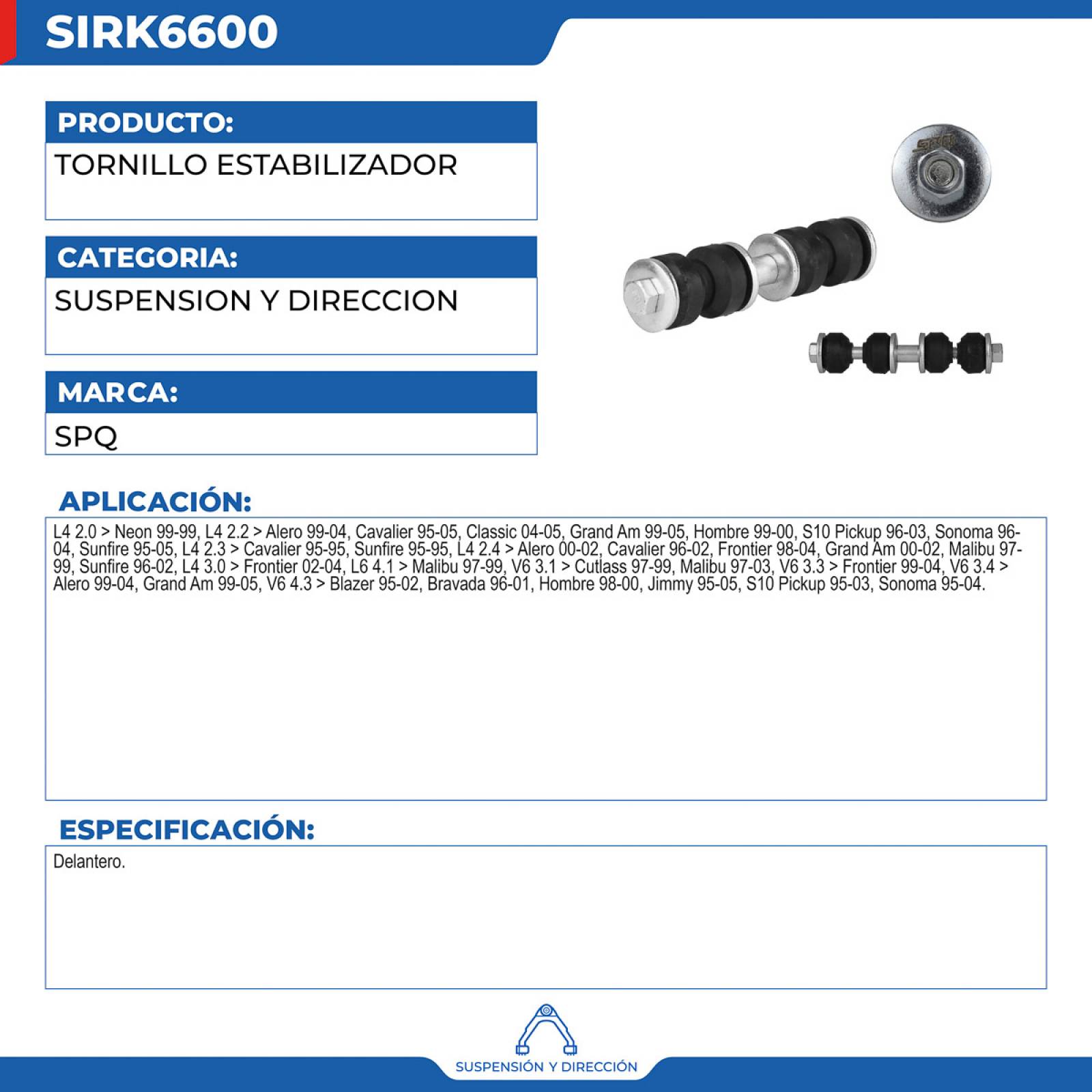 Tornillo Estabilizador, SPQ; Para Chevrolet Blazer 1995-2002 V6; 4.3