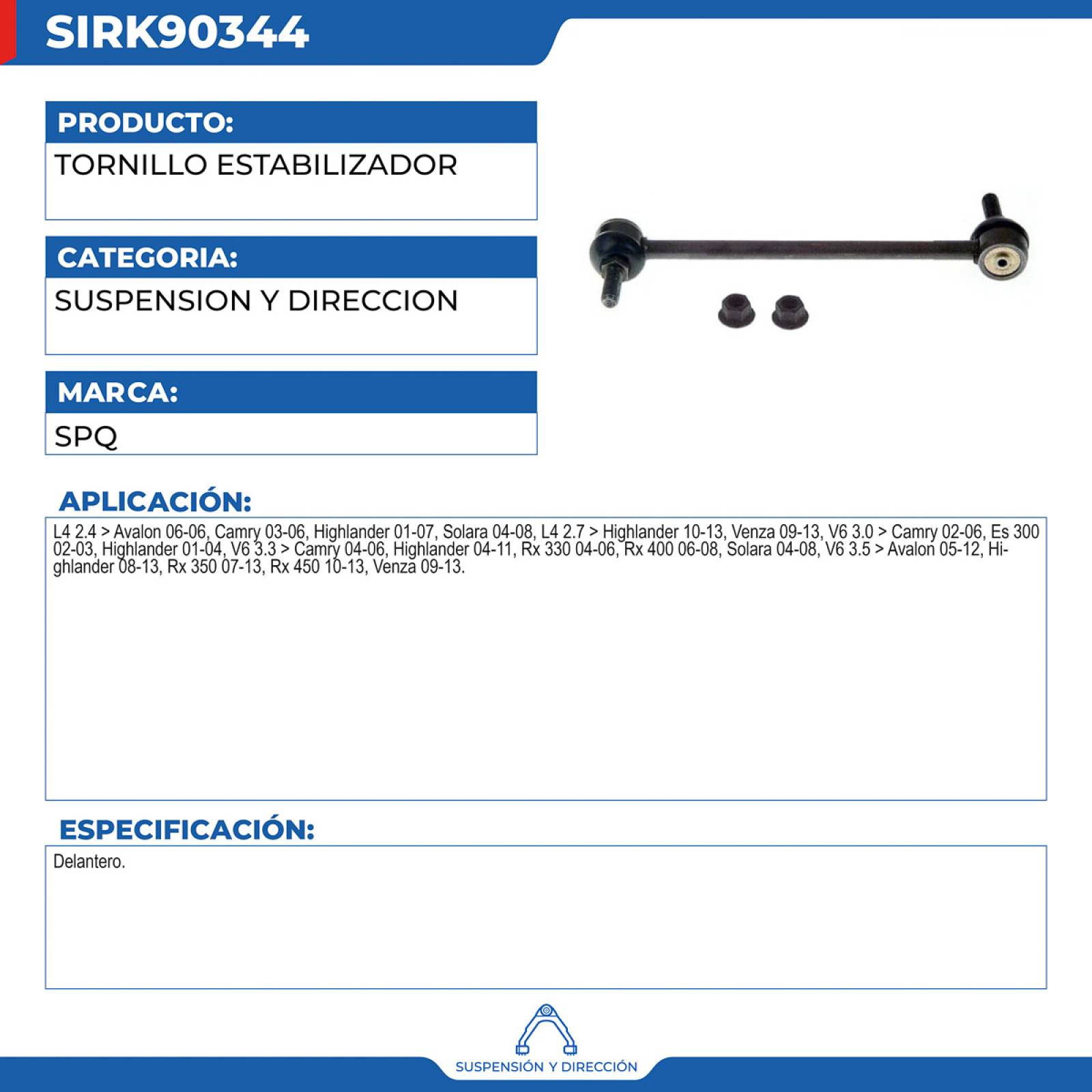 Tornillo Estabilizador, SPQ; Para Lexus Es 300 2002-2003 V6; 3