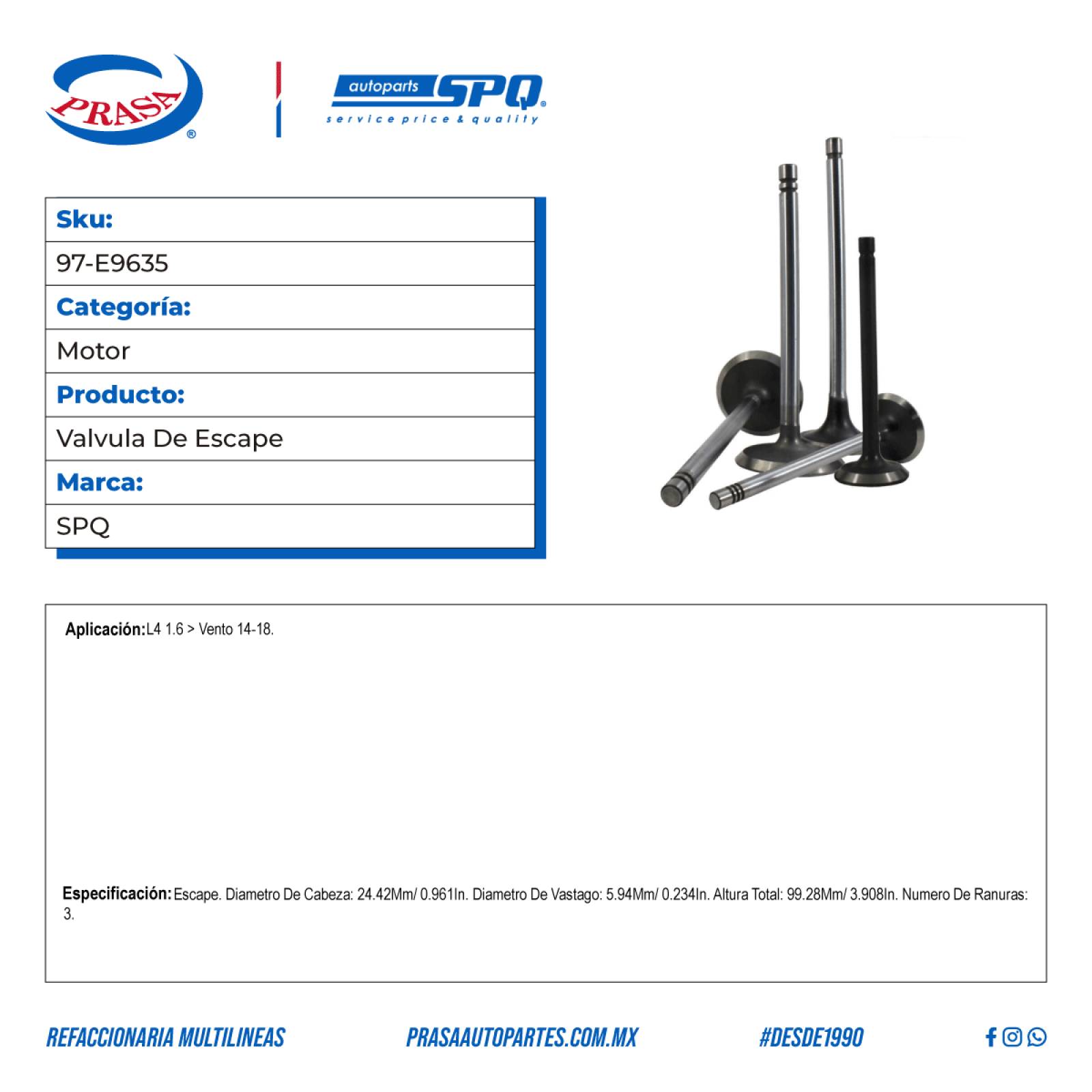 Valvula De Escape, SPQ; Para Volkswagen Vento 2014-2018 L4; 1.6