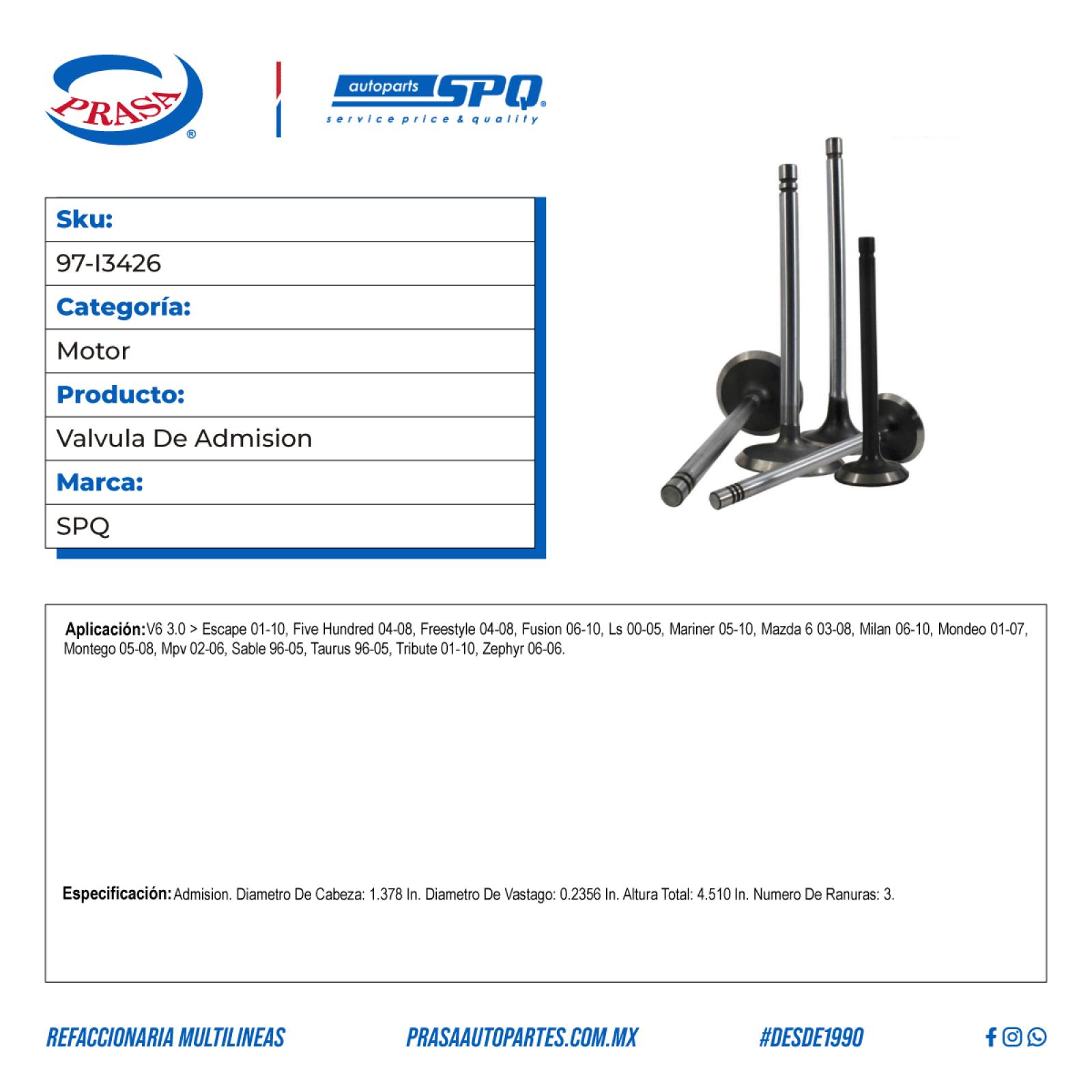 Valvula De Admision, SPQ; Para Ford Escape 2001-2010 V6; 3