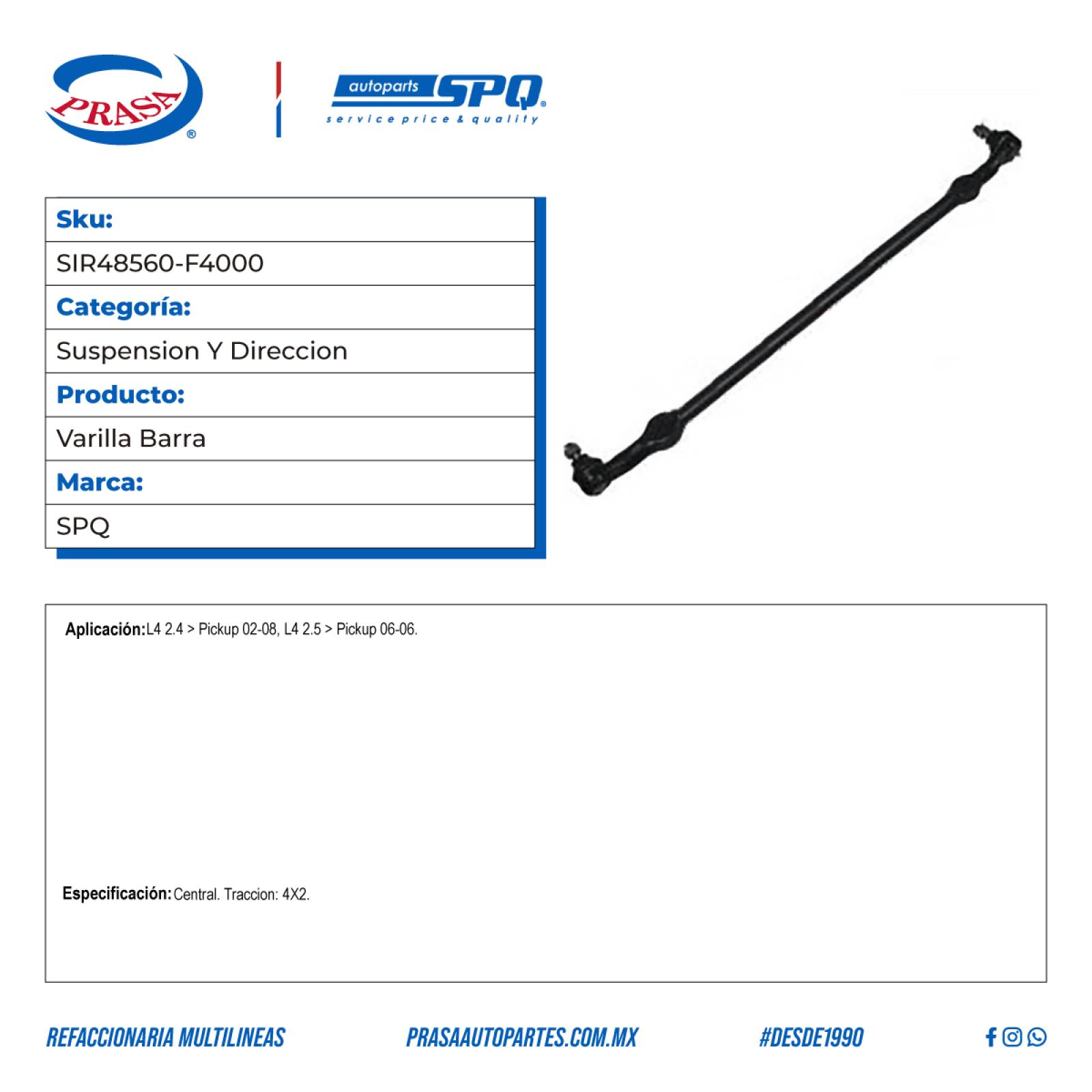 Varilla Barra, SPQ; Para Nissan Pickup 2002-2008 L4; 2.4