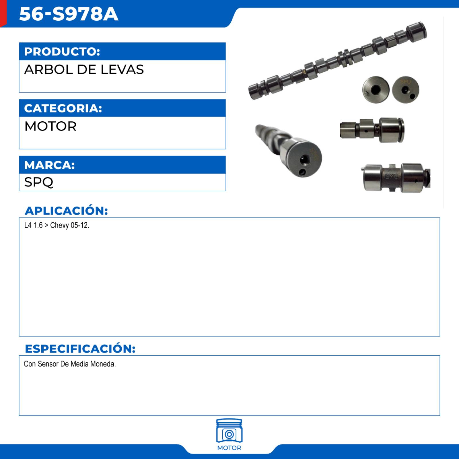 Arbol De Levas, SPQ; Para Chevrolet Chevy C2 2005-2012 L4; 1.6