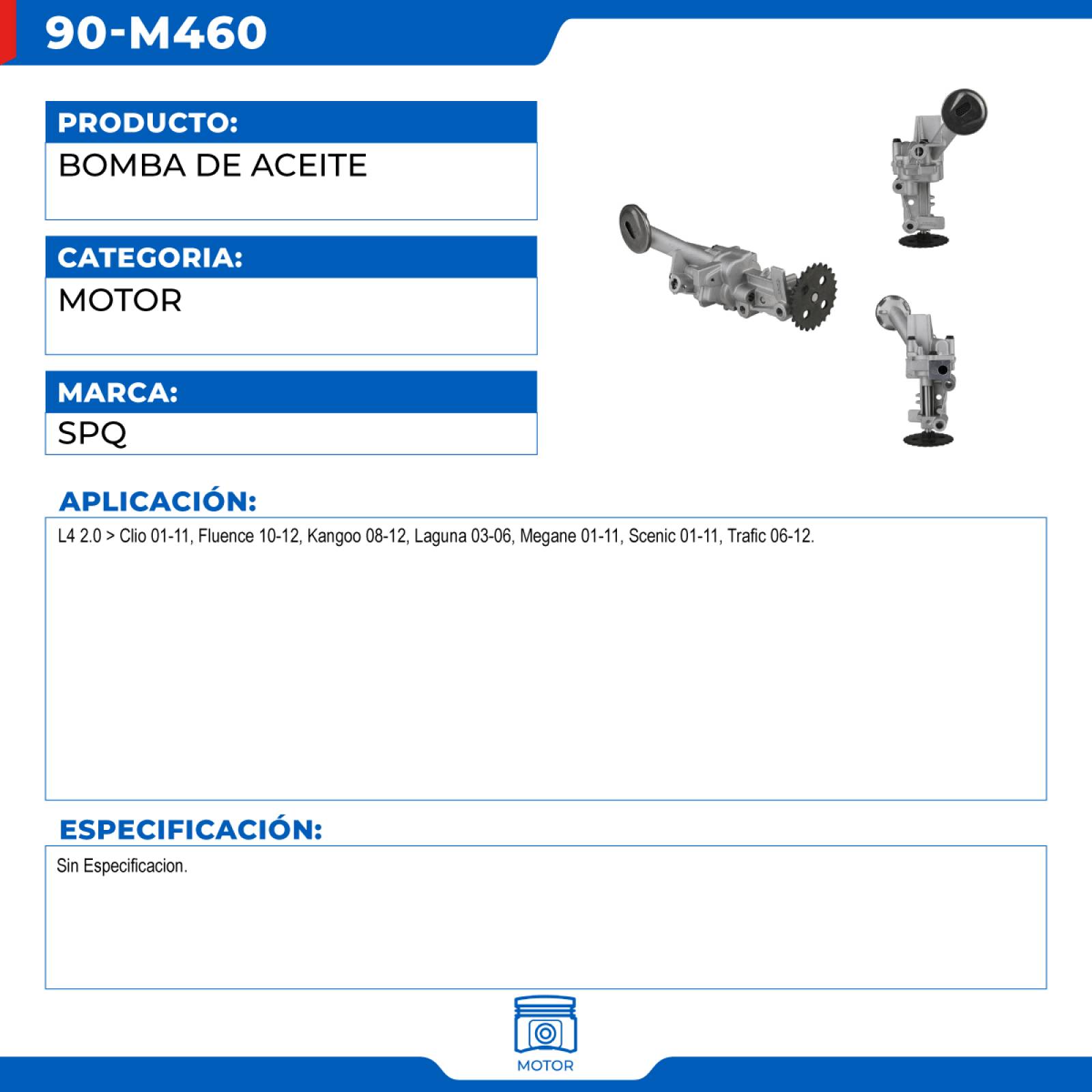 Bomba De Aceite, SPQ; Para Renault Clio 2001-2011 L4; 2