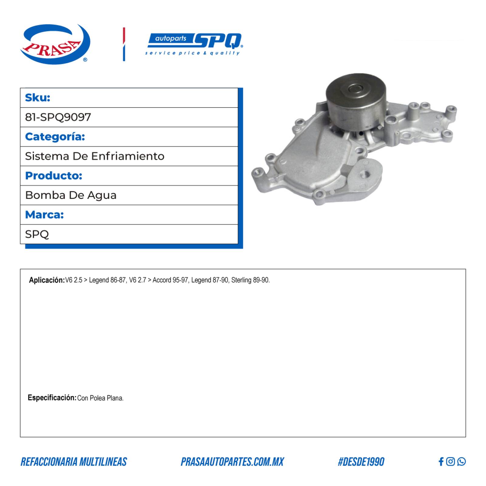 Bomba De Agua, SPQ; Para Acura Legend 1986-1987 V6; 2.5