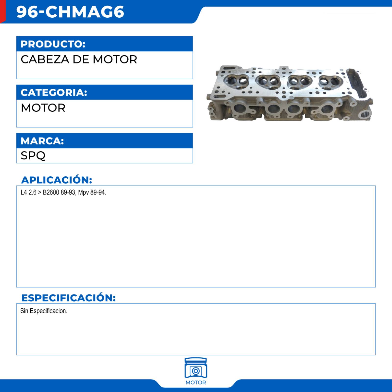 Cabeza De Motor, SPQ; Para Mazda B2600 1989-1993 L4; 2.6