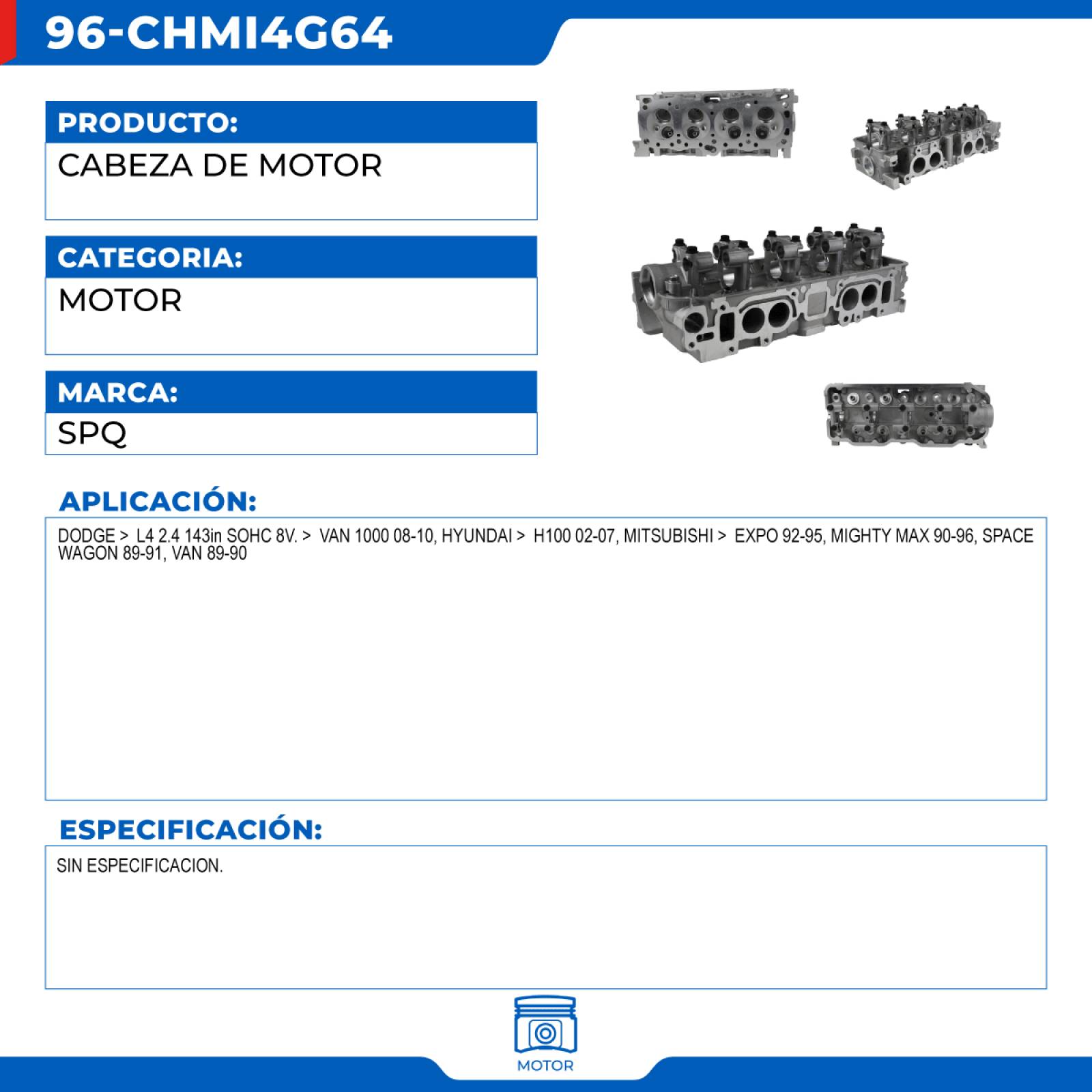 Cabeza De Motor, SPQ; Para Dodge Van 1000 2008-2010 L4; 2.4
