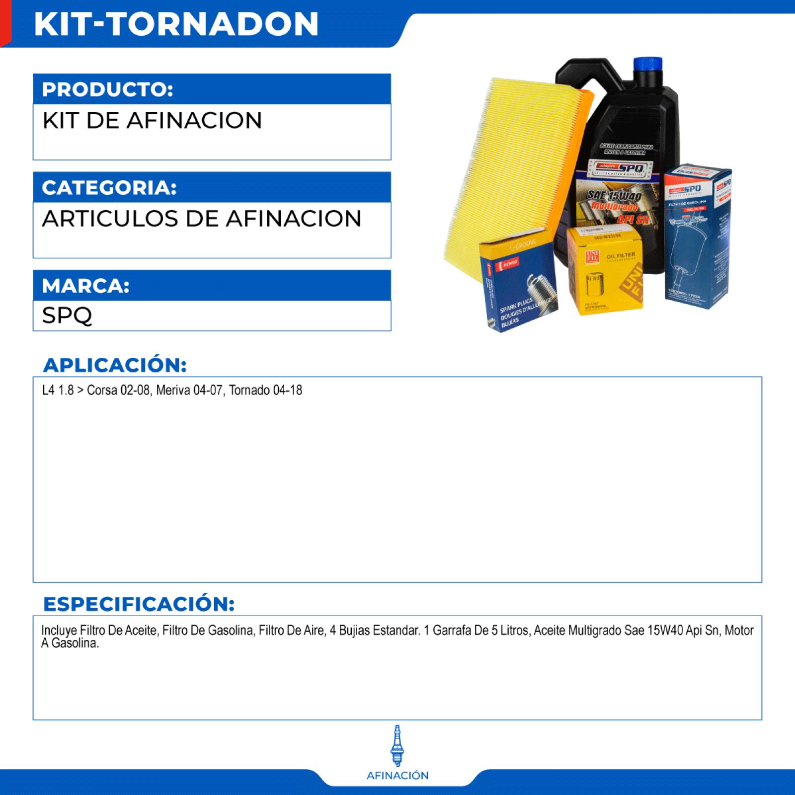 Kit De Afinacion, SPQ; Para Chevrolet Tornado 2004-2018 L4; 1.8