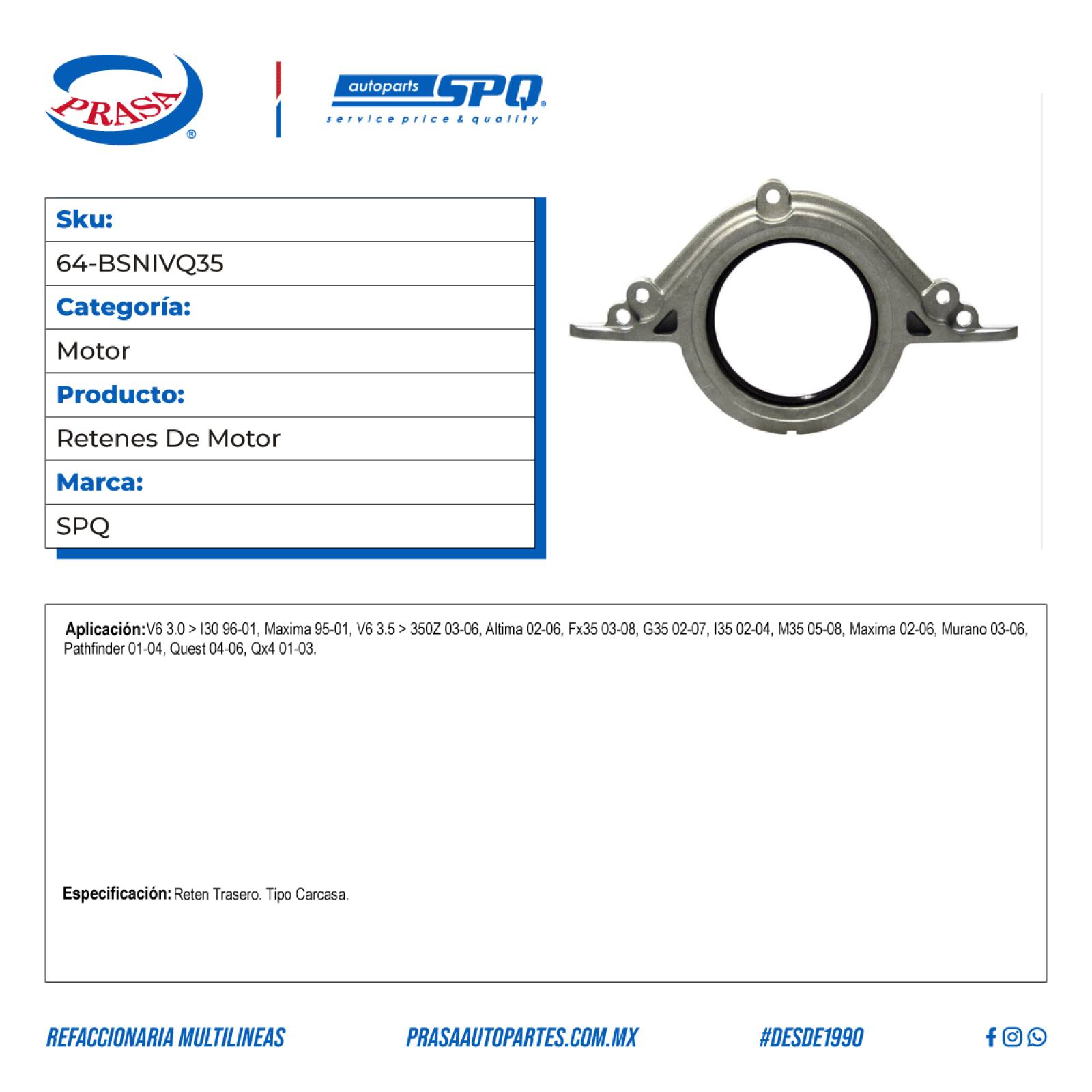 Retenes De Motor, SPQ; Para Infiniti Fx35 2003-2008 V6; 3.5
