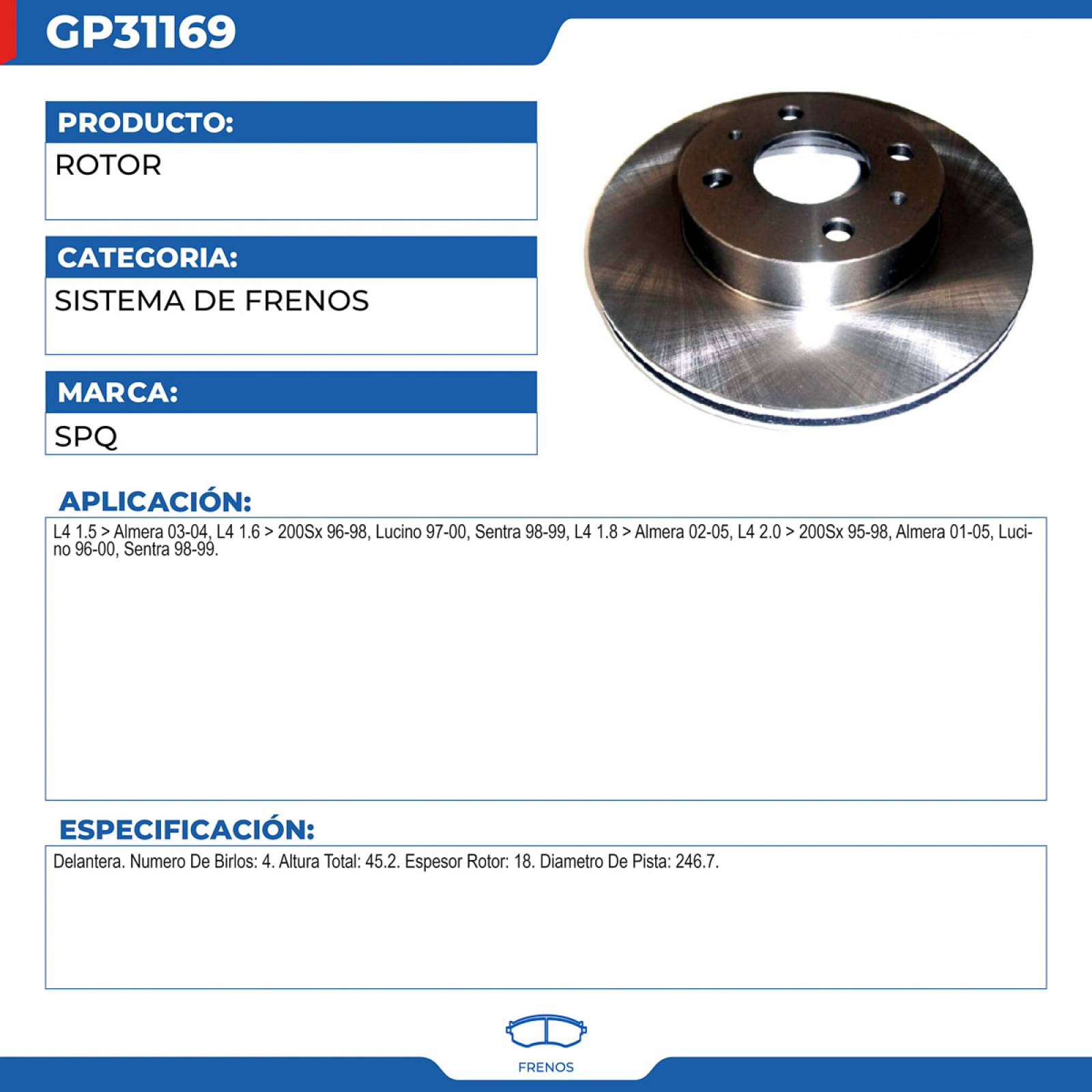 Rotor, SPQ; Para Nissan 200Sx 1996-1998 L4; 1.6