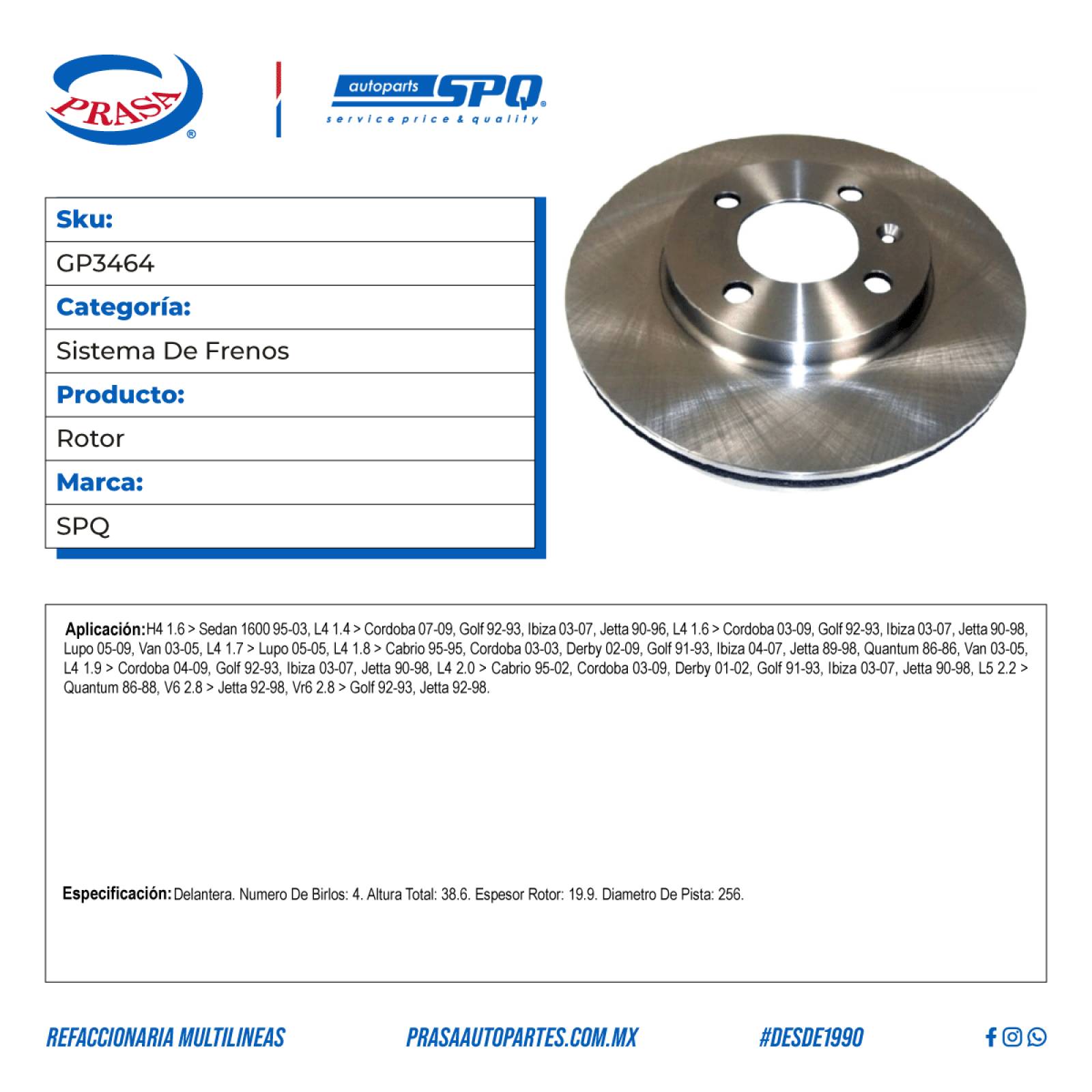 Rotor, SPQ; Para Seat Cordoba 2007-2009 L4; 1.4