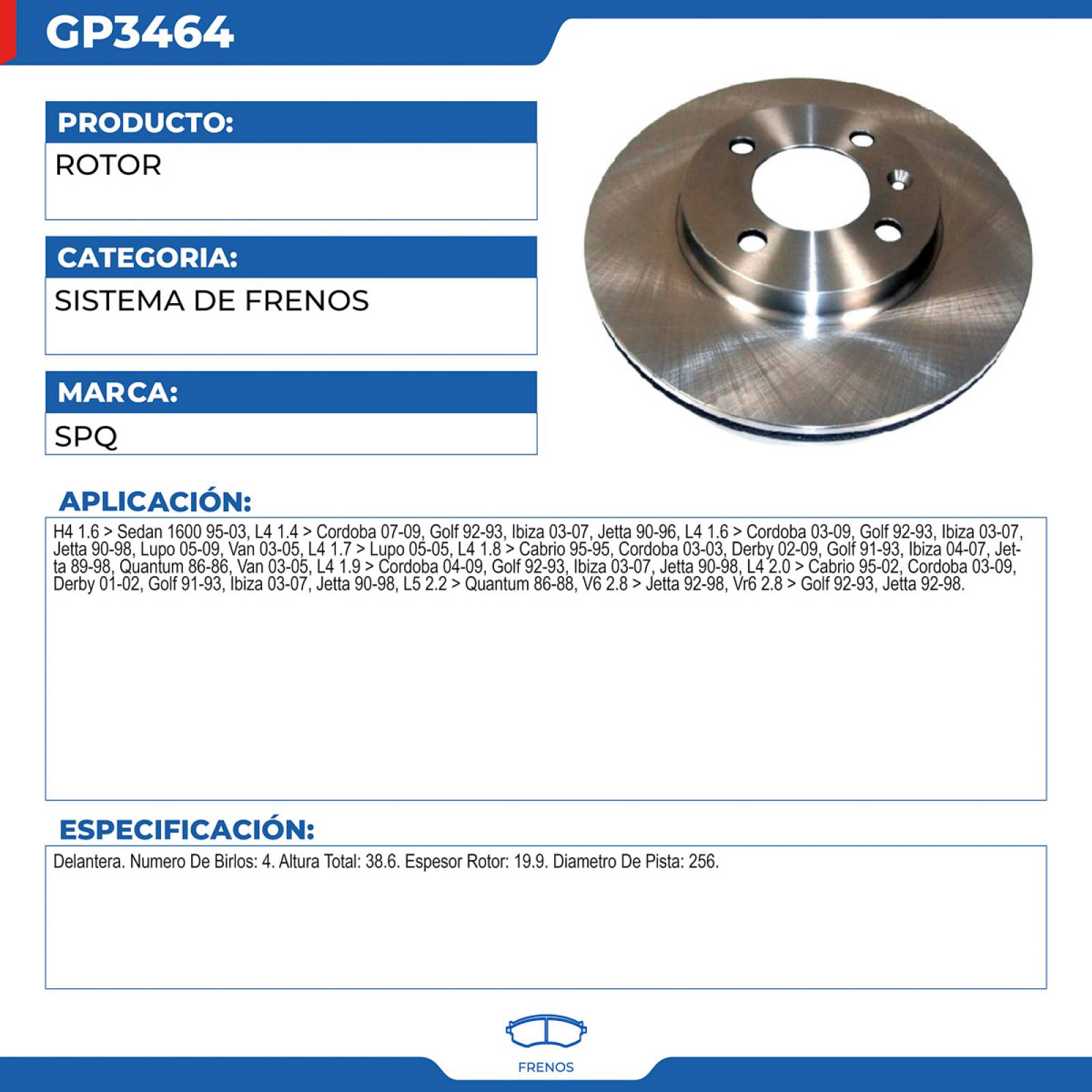 Rotor, SPQ; Para Seat Cordoba 2007-2009 L4; 1.4