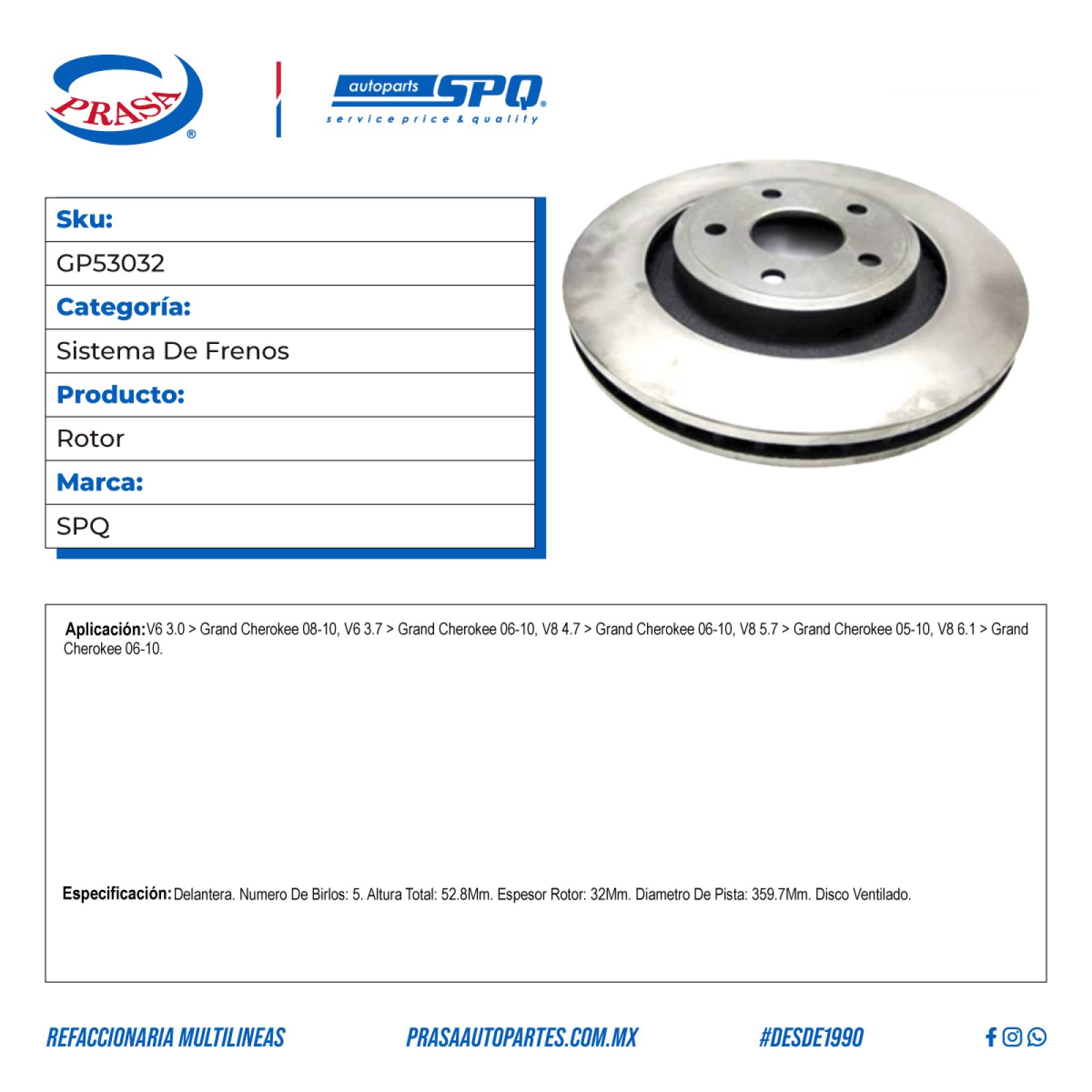 Rotor, SPQ; Para Jeep Grand Cherokee 2008-2010 V6; 3