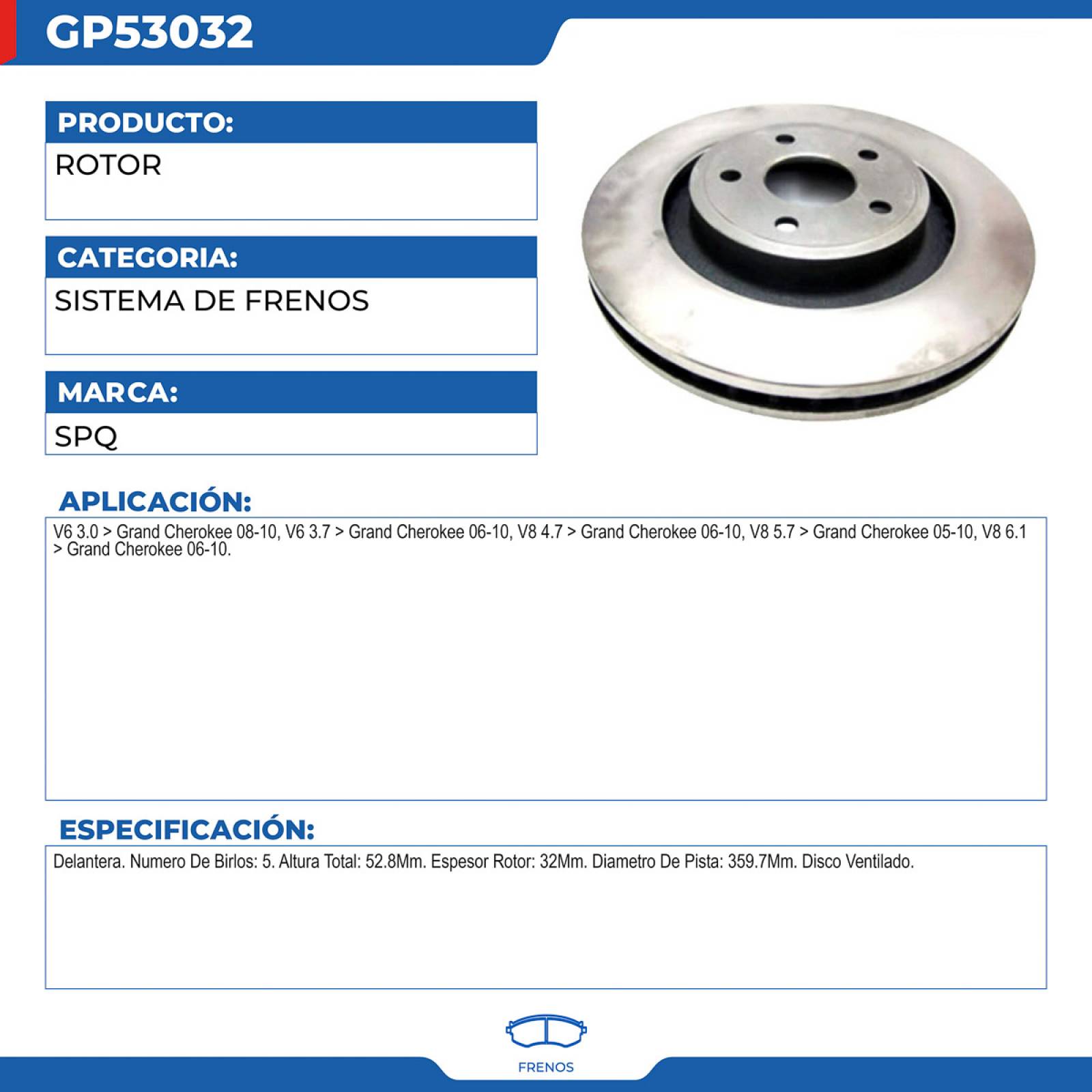 Rotor, SPQ; Para Jeep Grand Cherokee 2008-2010 V6; 3