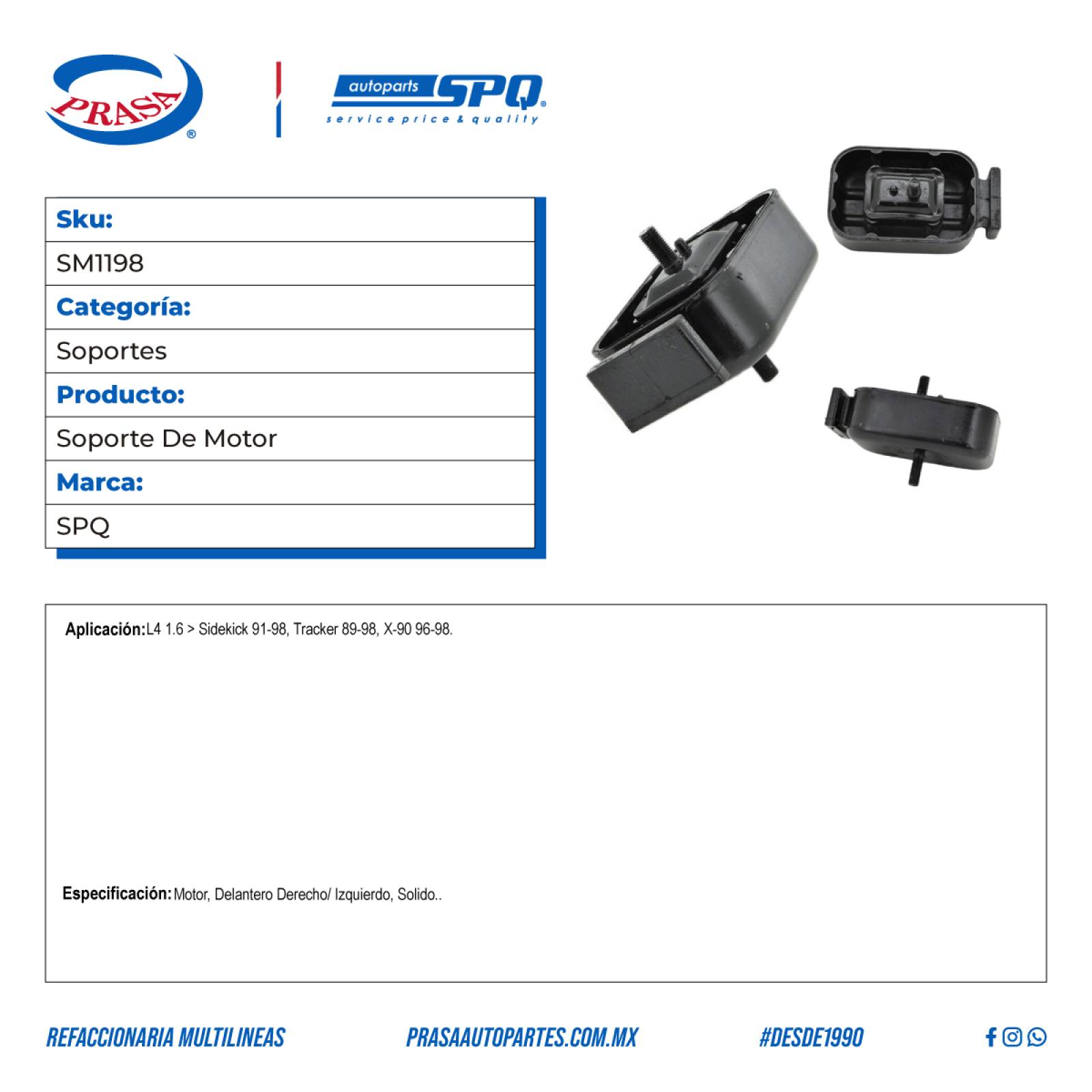 Soporte De Motor, SPQ; Para Chevrolet Tracker 1989-1998 L4; 1.6