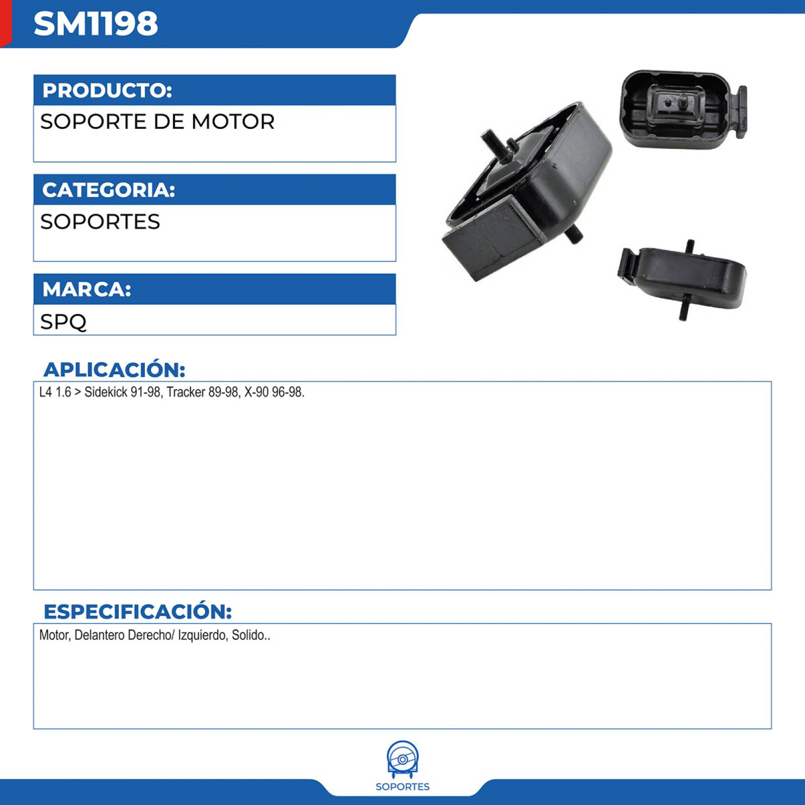 Soporte De Motor, SPQ; Para Chevrolet Tracker 1989-1998 L4; 1.6