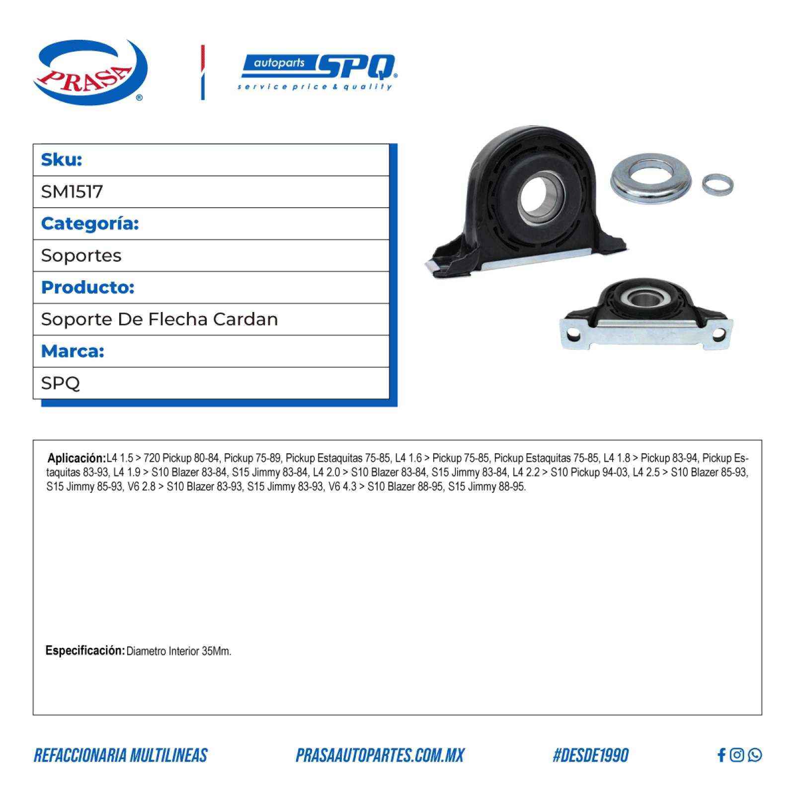 Soporte De Flecha Cardan, SPQ; Para Chevrolet S10 Blazer 1983-1984 L4; 1.9