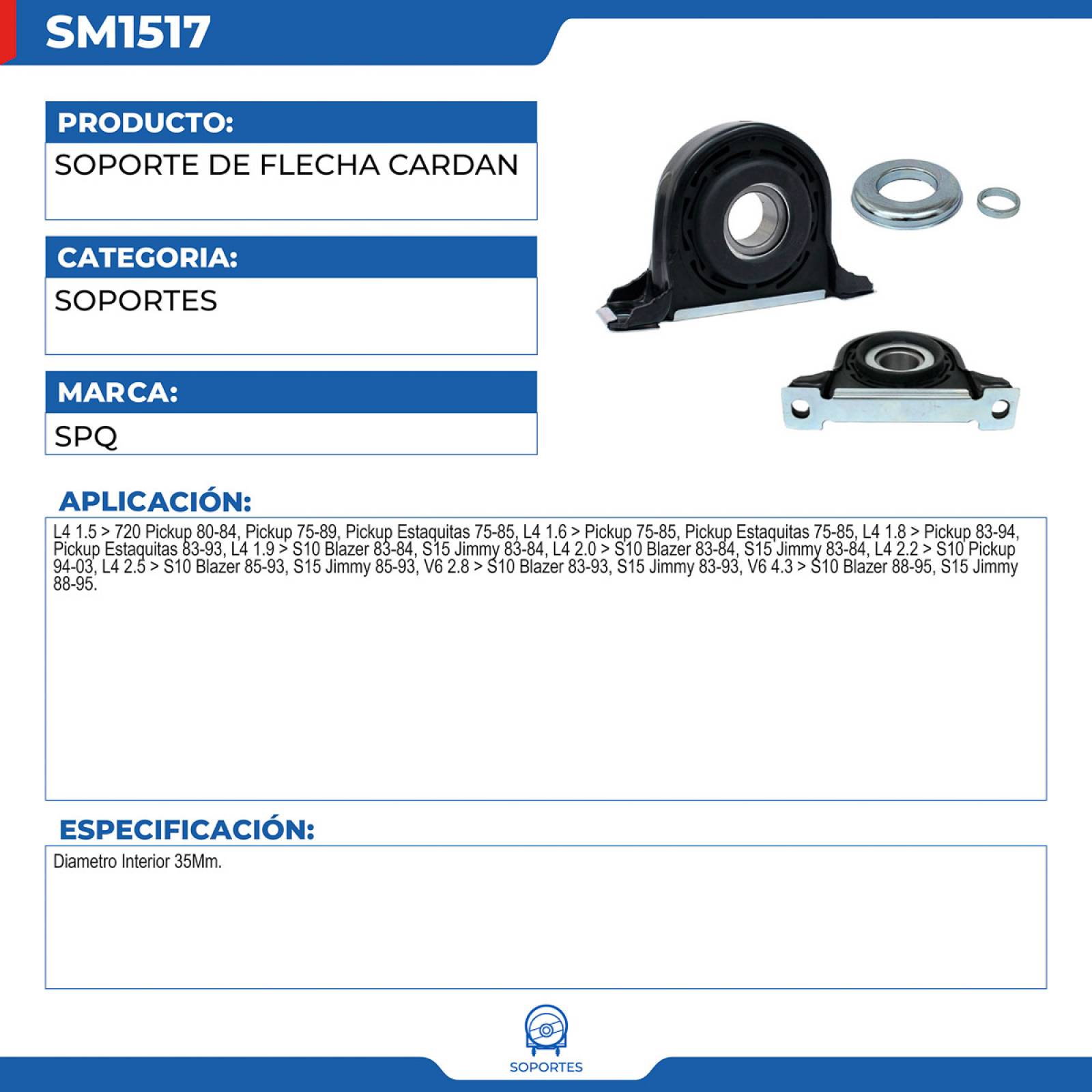 Soporte De Flecha Cardan, SPQ; Para Chevrolet S10 Blazer 1983-1984 L4; 1.9