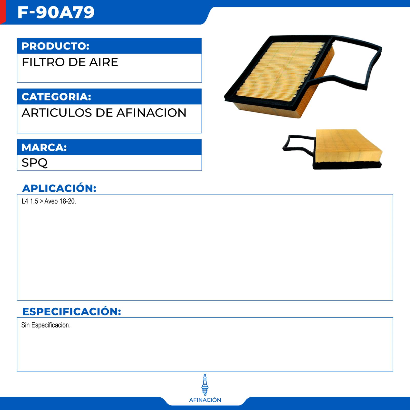 Filtro De Aire, SPQ; Para Chevrolet Aveo 2018-2020 L4; 1.5